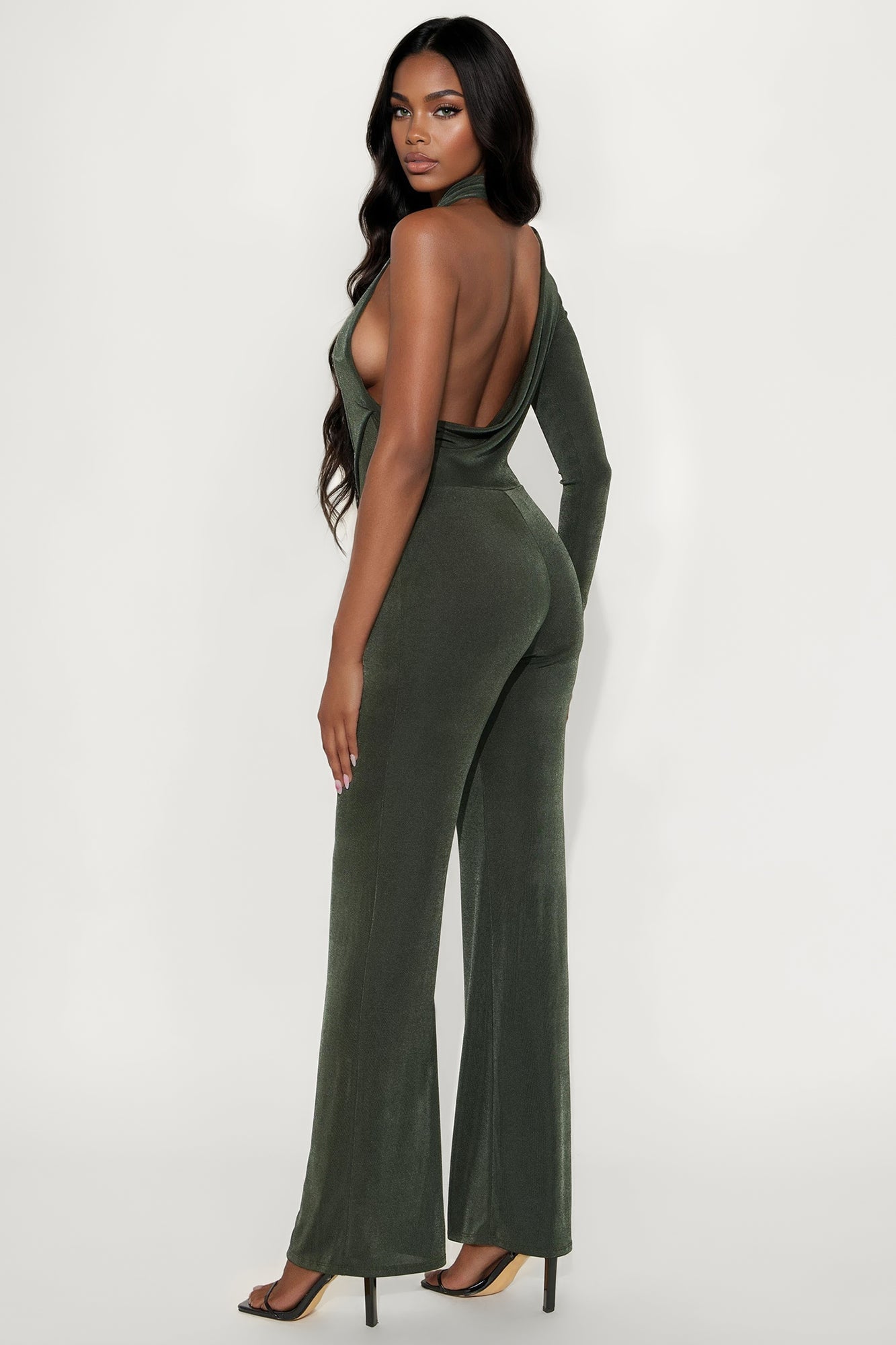 Rebecca One Shouder Draped Jumpsuit - Dark Olive