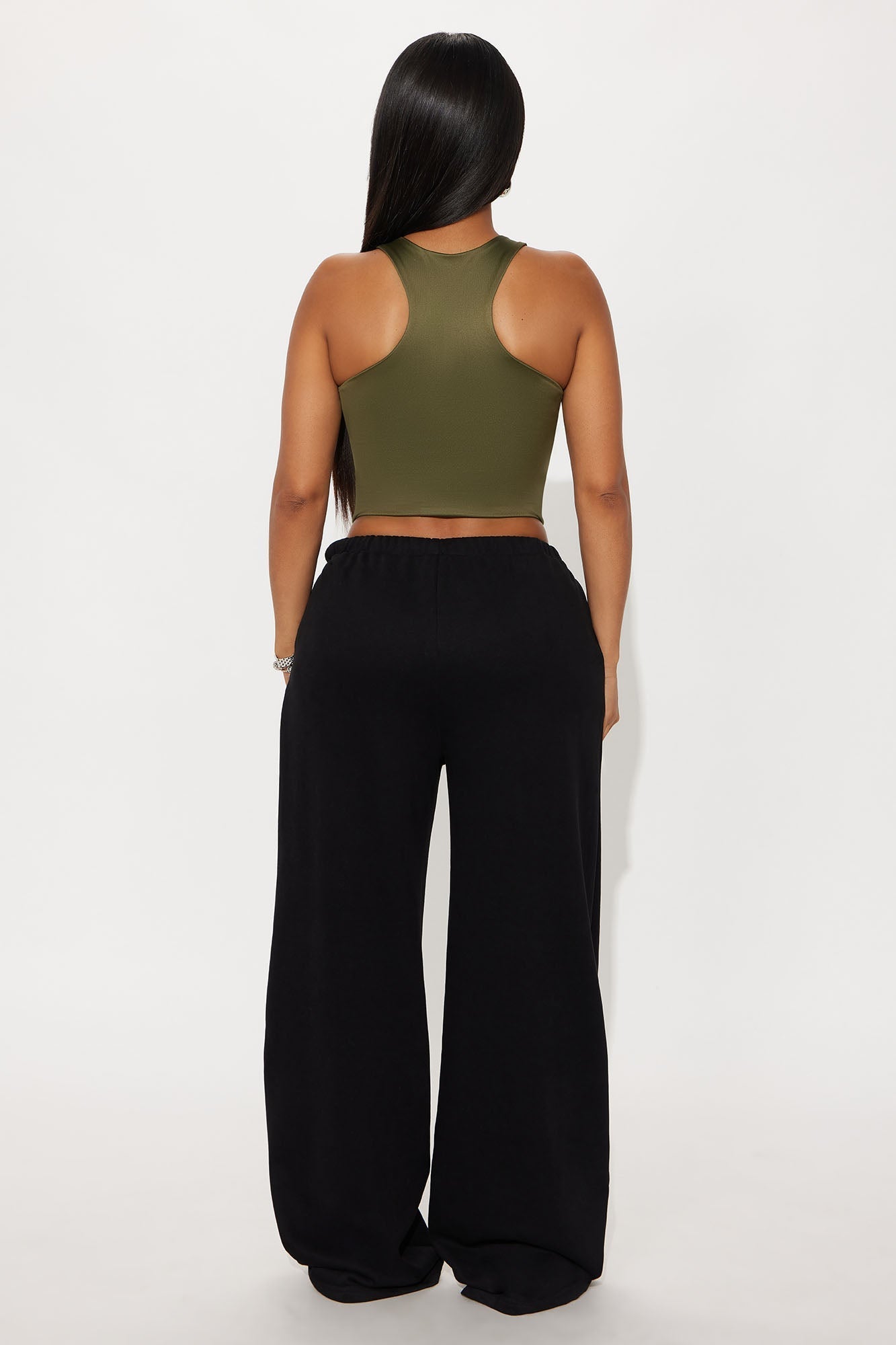 Contour Double Lined High Neck Tank Top - Military Green