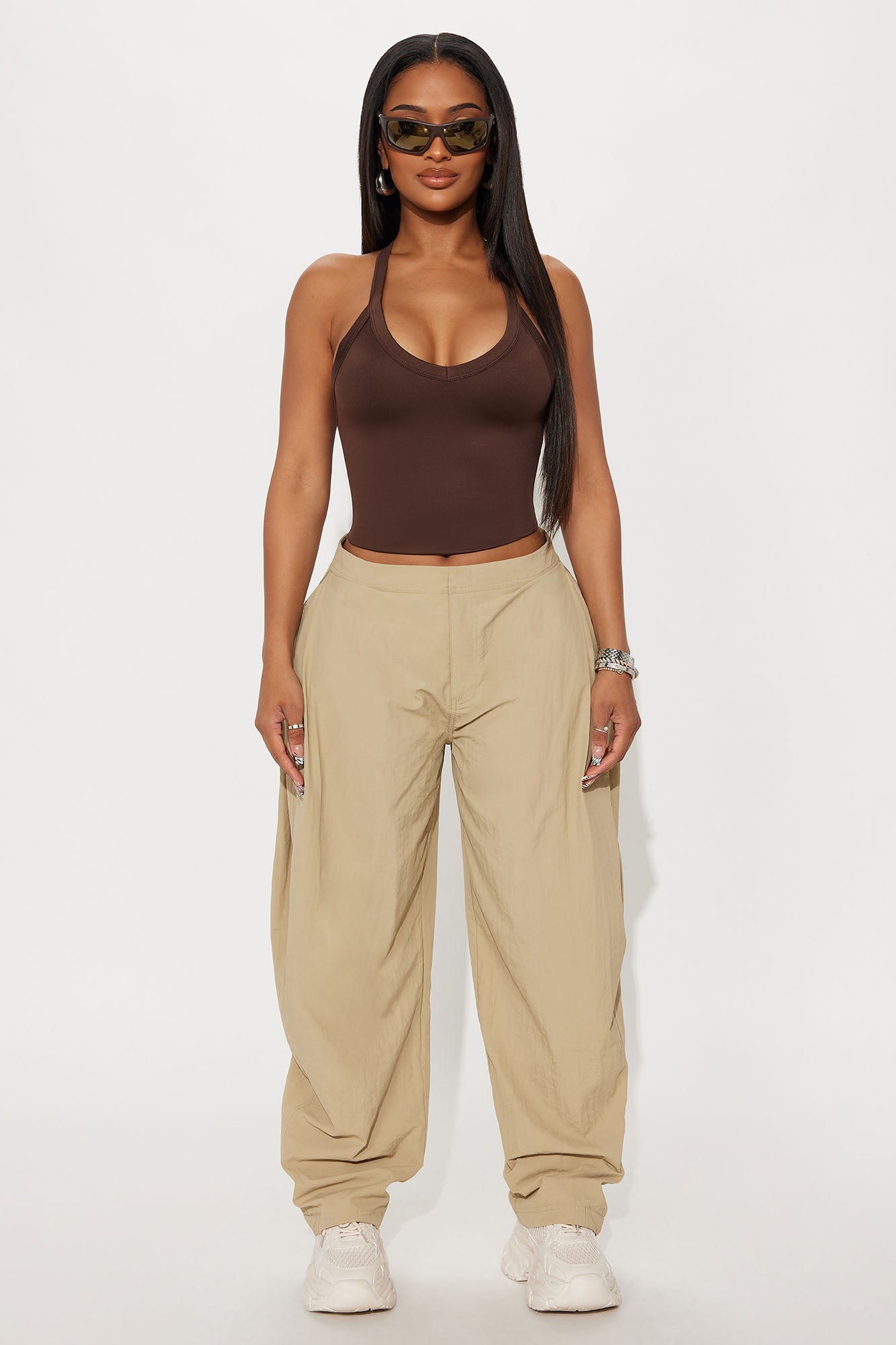 Contour Double Lined V-Neck Tank Top - Chocolate