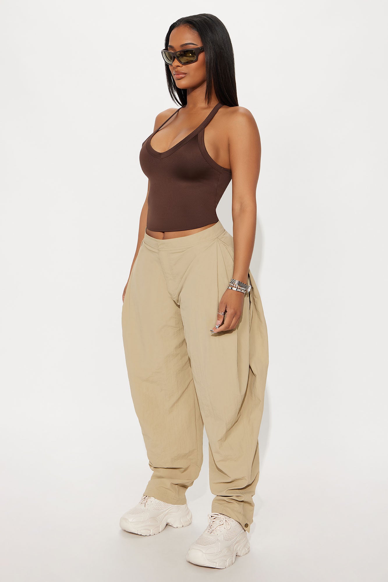 Contour Double Lined V-Neck Tank Top - Chocolate