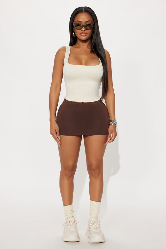Contour Double Lined Square Neck Tank Top - Bone
