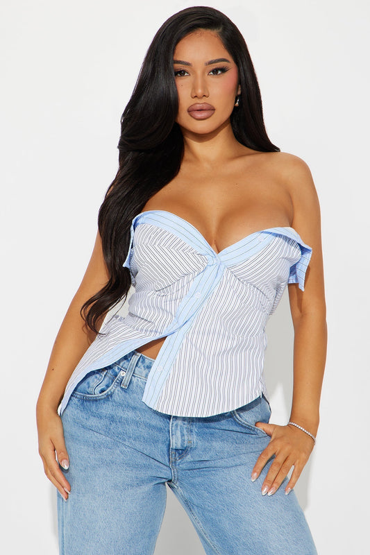 Business Casual Striped Top - Blue/combo