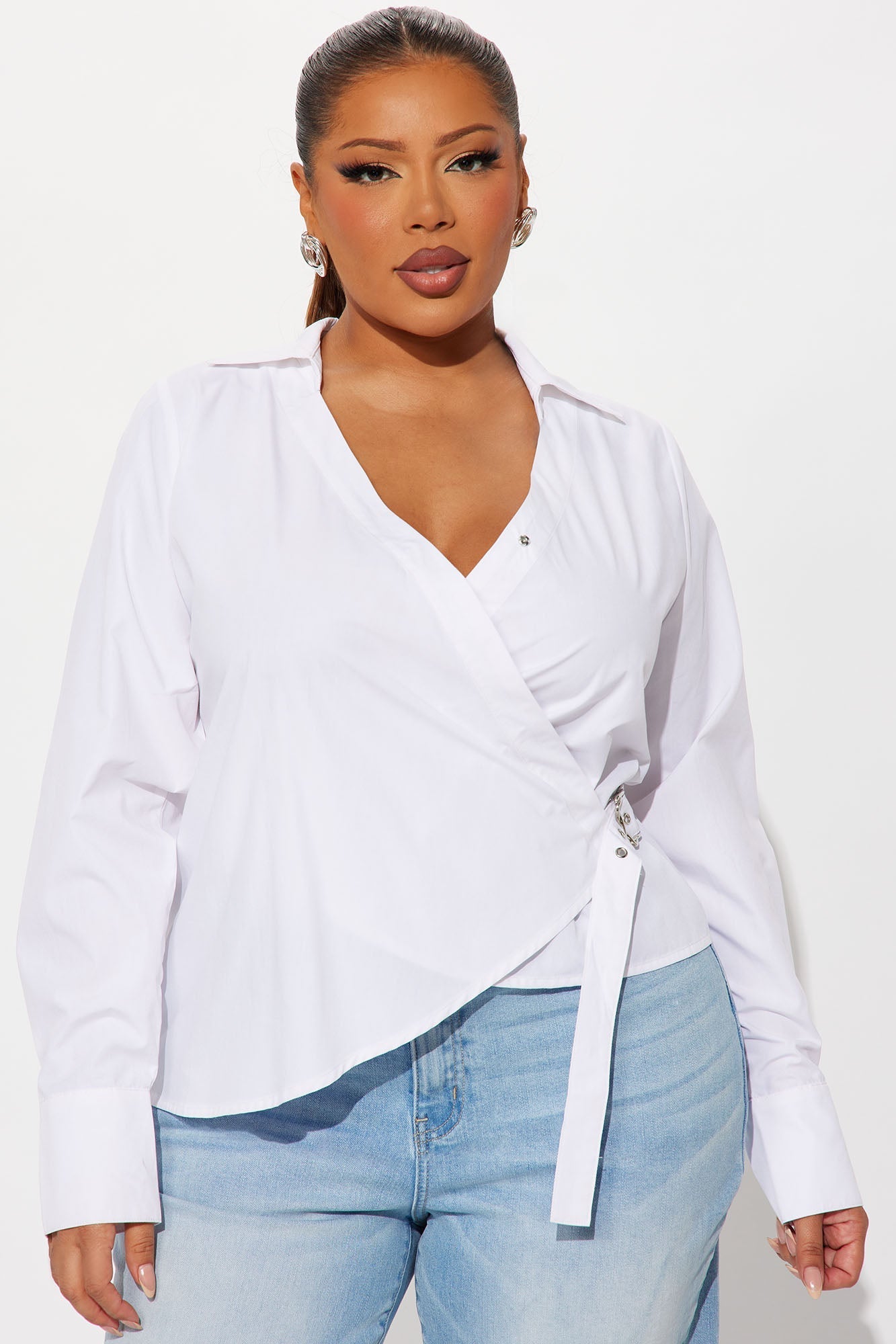 Summer Somewhere Asymmetrical Belted Shirt - White