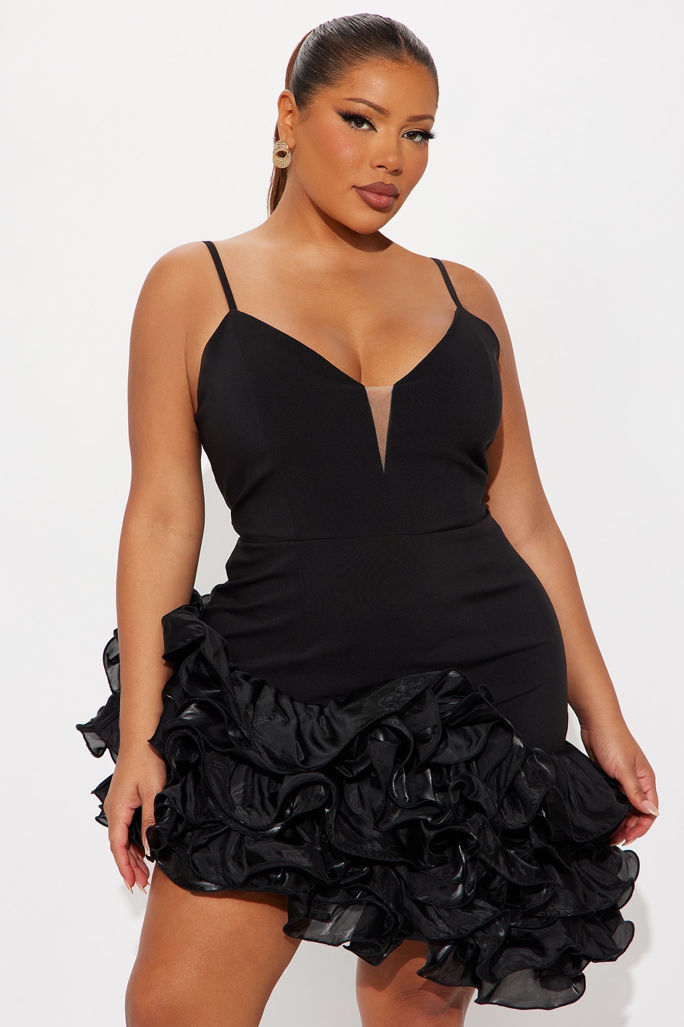 Bossa Nova Ruffle Mini Dress - Black