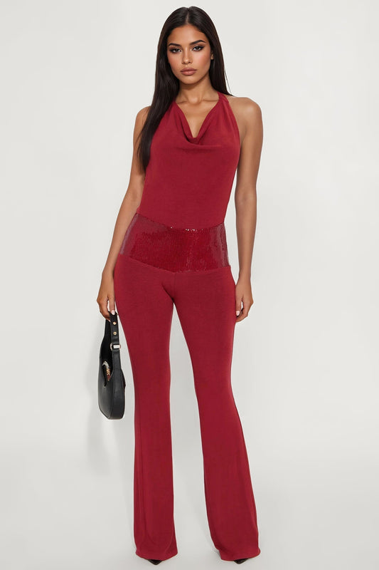 Undone Love Halter Jumpsuit - Burgundy