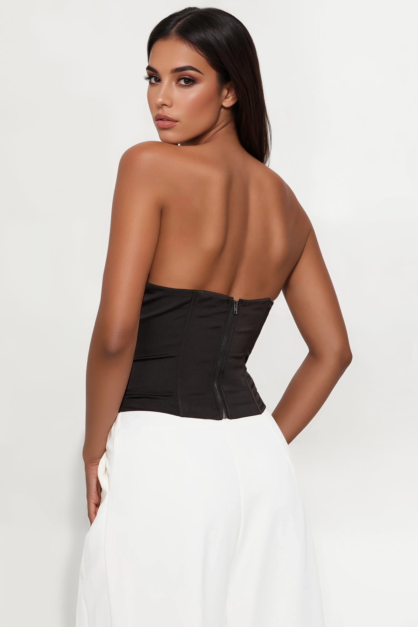Golden Girl Crepe Corset Top - Black