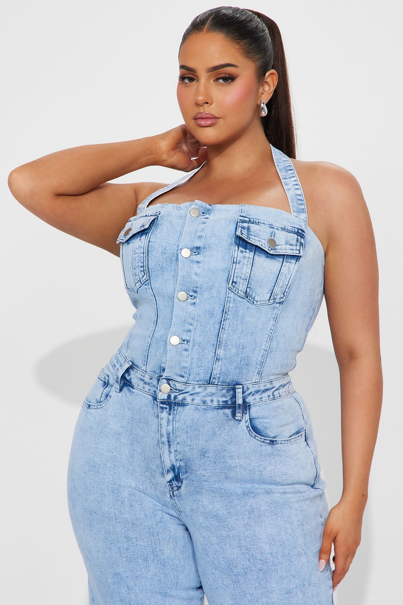 Stay Around Denim Jumpsuit - Light Wash