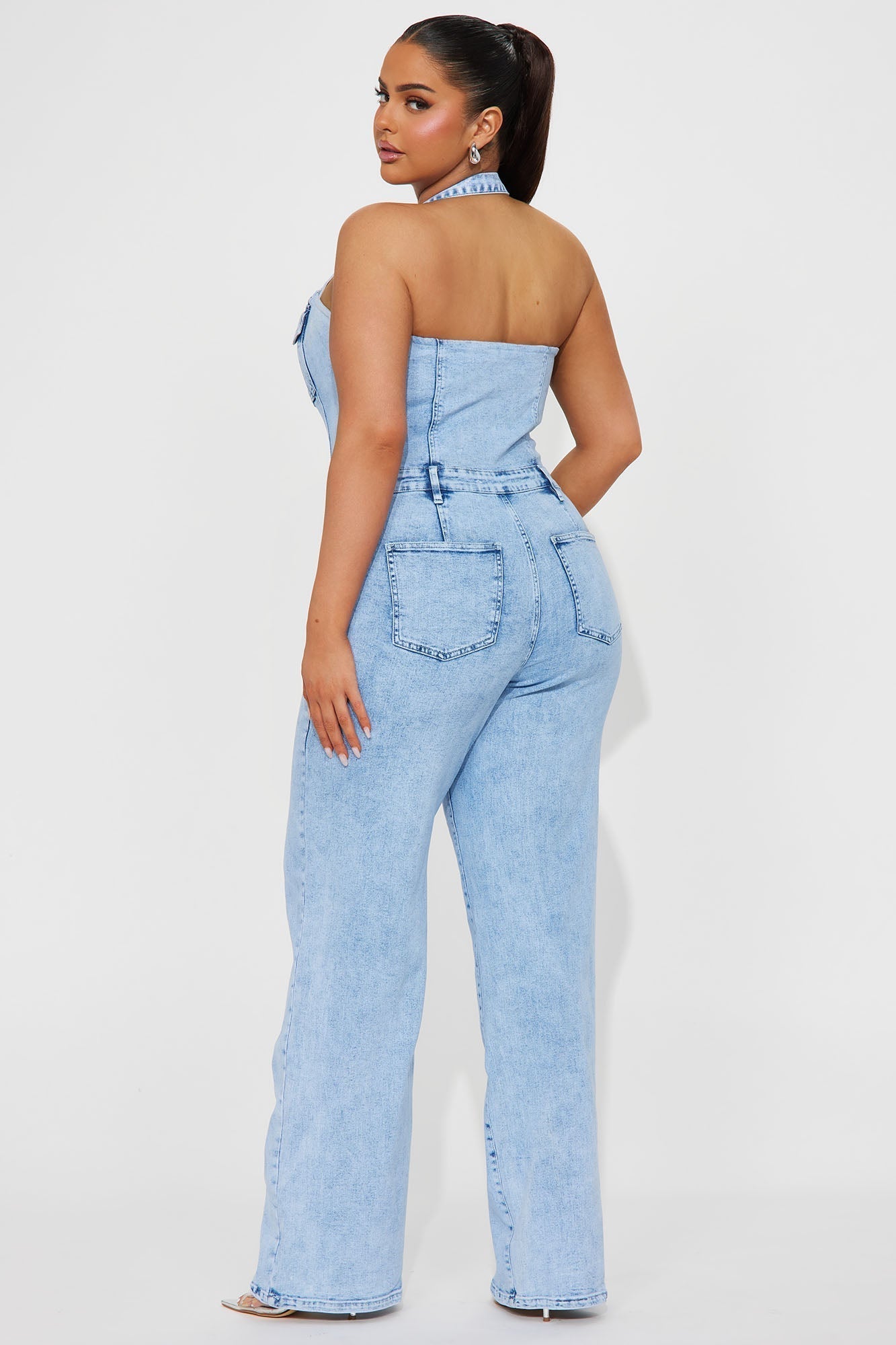 Stay Around Denim Jumpsuit - Light Wash