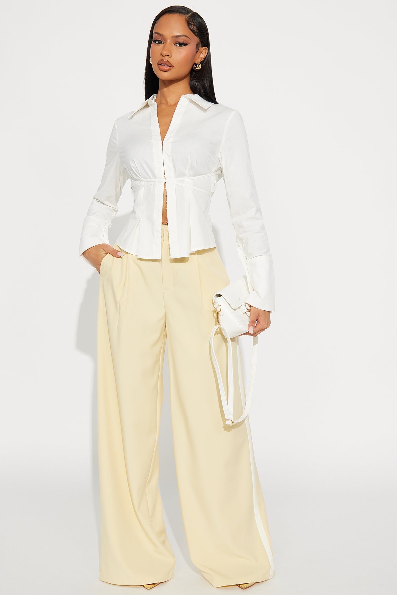 On My Way Poplin Tie Waist Shirt - White