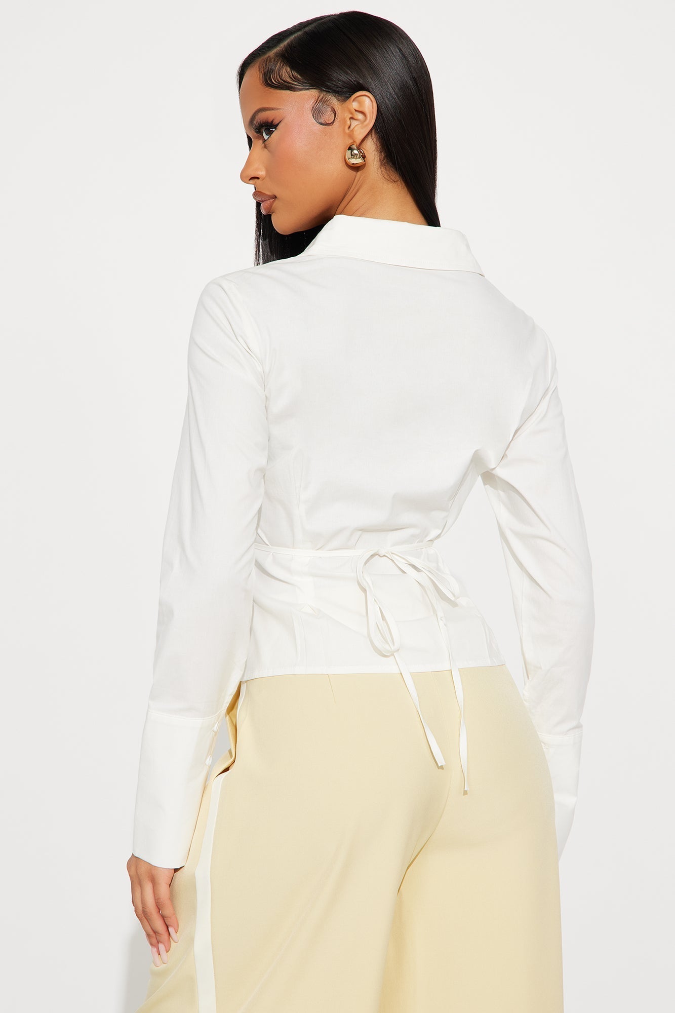 On My Way Poplin Tie Waist Shirt - White