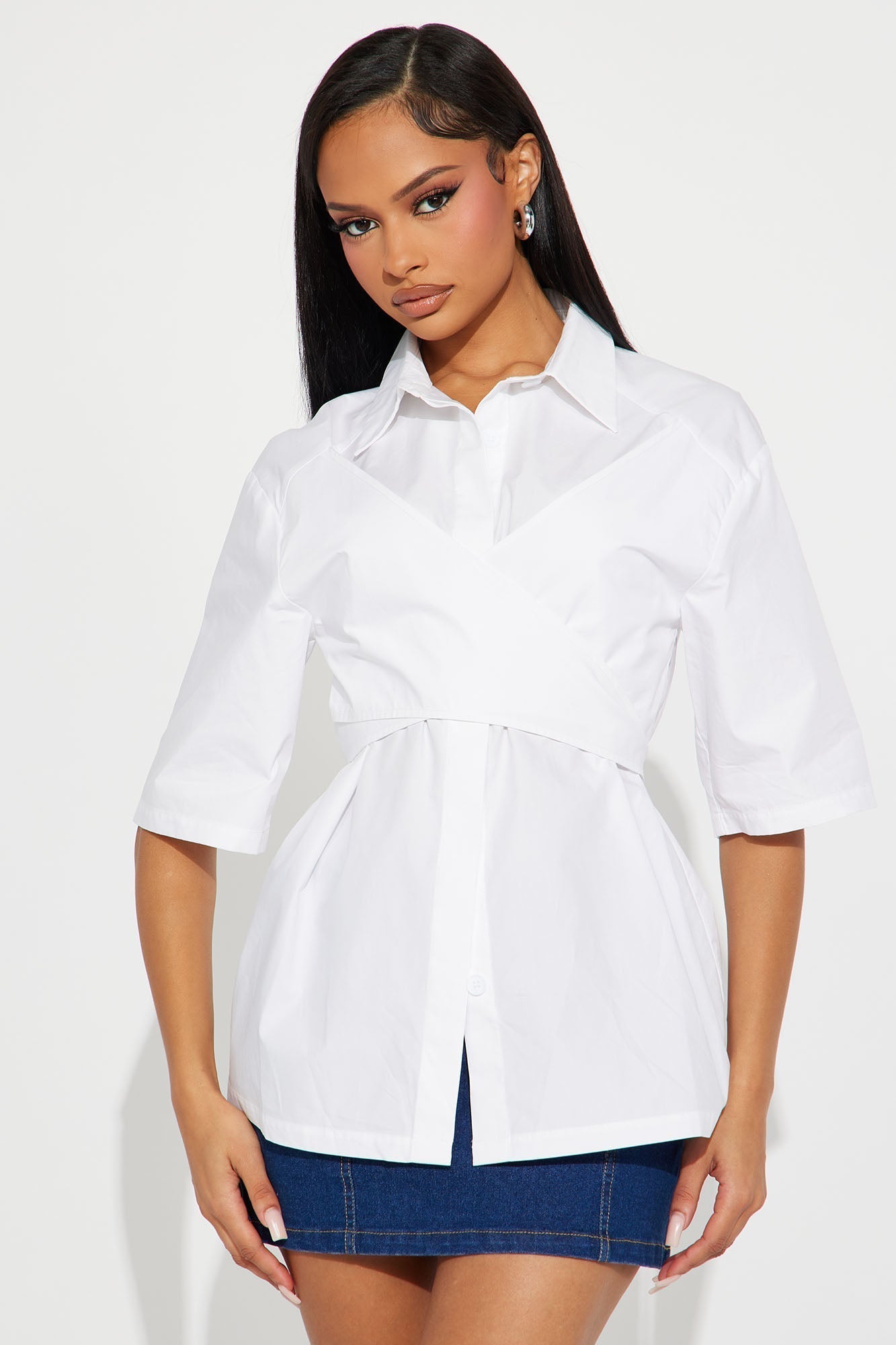 Marcella Criss Cross Poplin Shirt - White