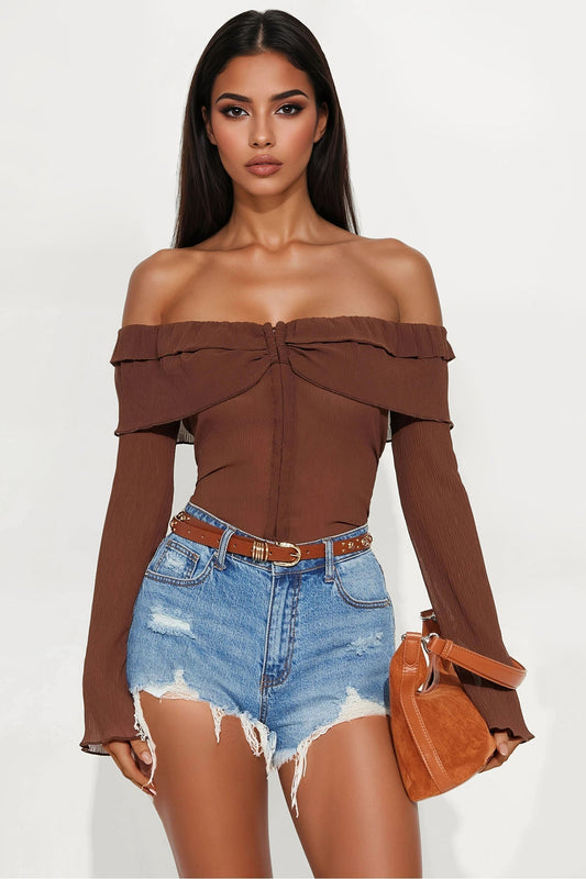 Barcelona Dreams Plisse Blouse Top - Brown