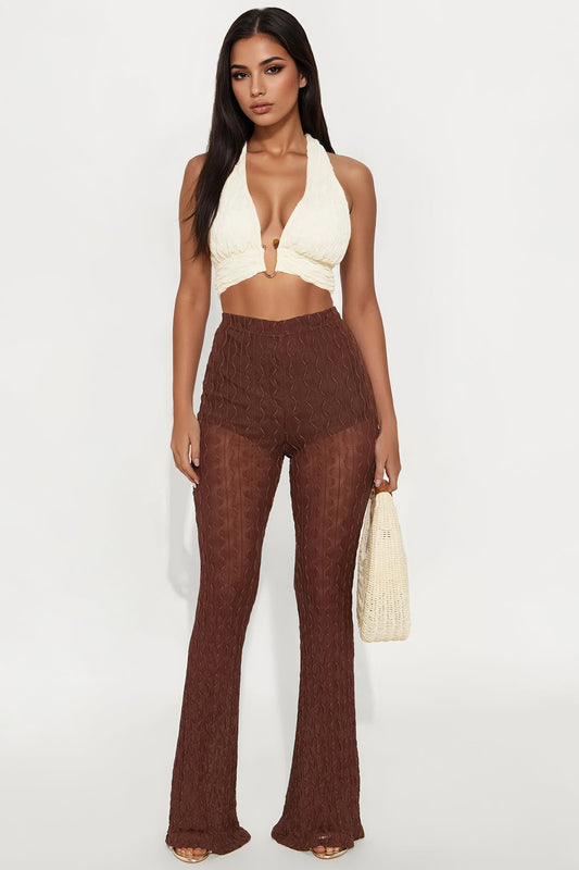 Romina High Rise Textured Flare Pant - Chocolate