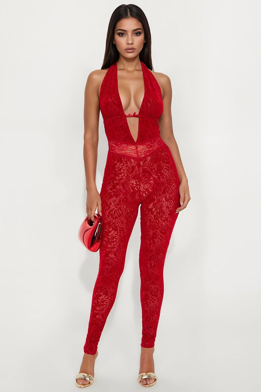Cielo Mesh Jumpsuit - Red