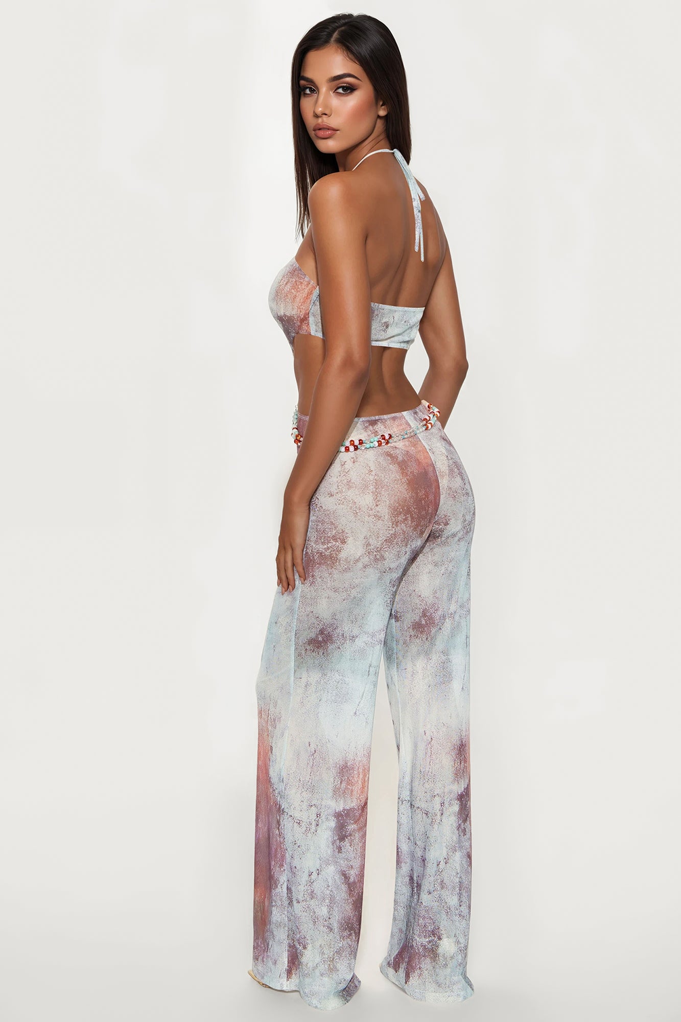 Lexi Mesh Halter Jumpsuit - Blue/combo