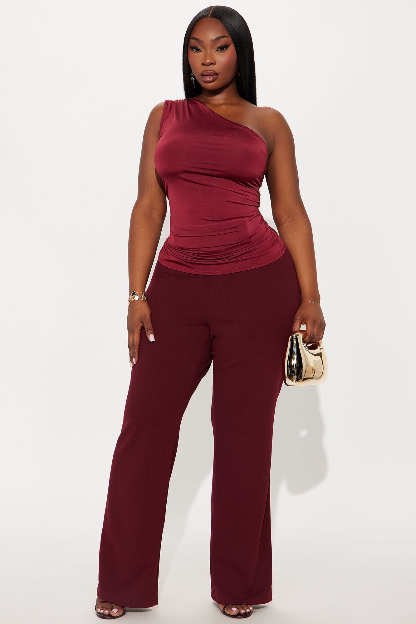 City Glow Ruched One Shoulder Top - Wine