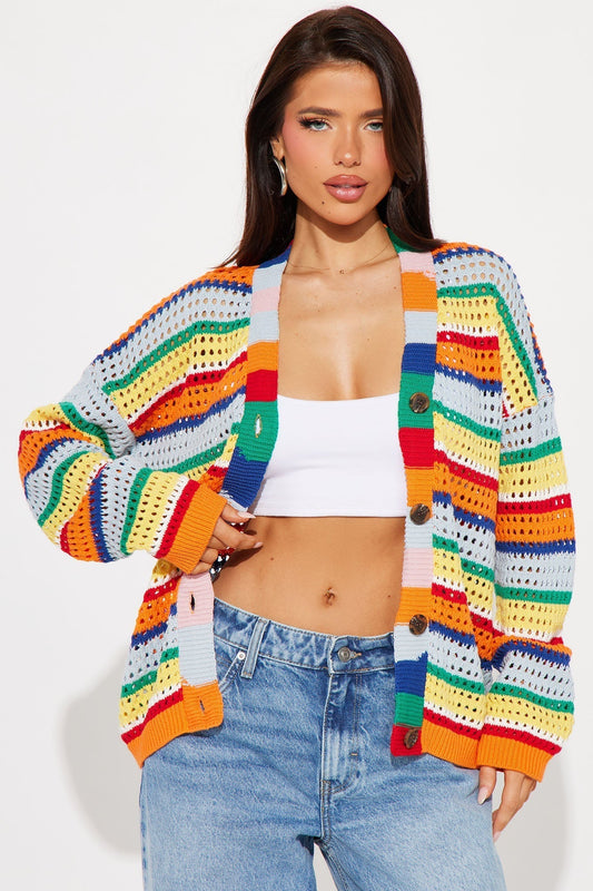 Standing Out Crochet Cardigan - Multi Color