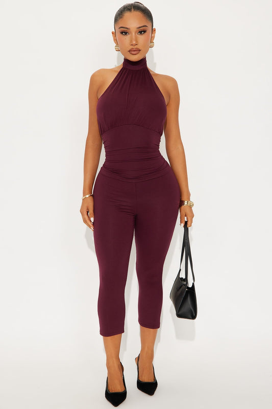 When We Met Capri Jumpsuit - Wine