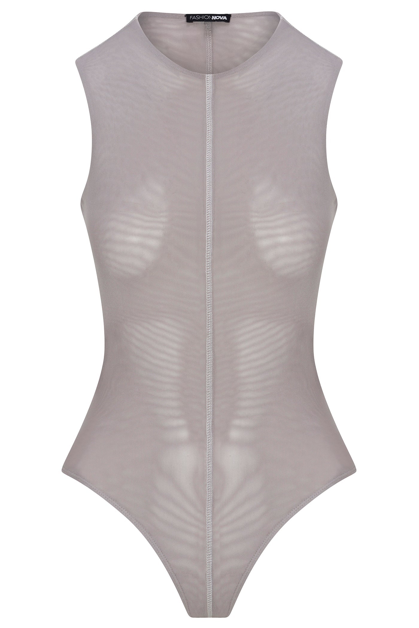 Power Mesh Open Back Bodysuit - Grey