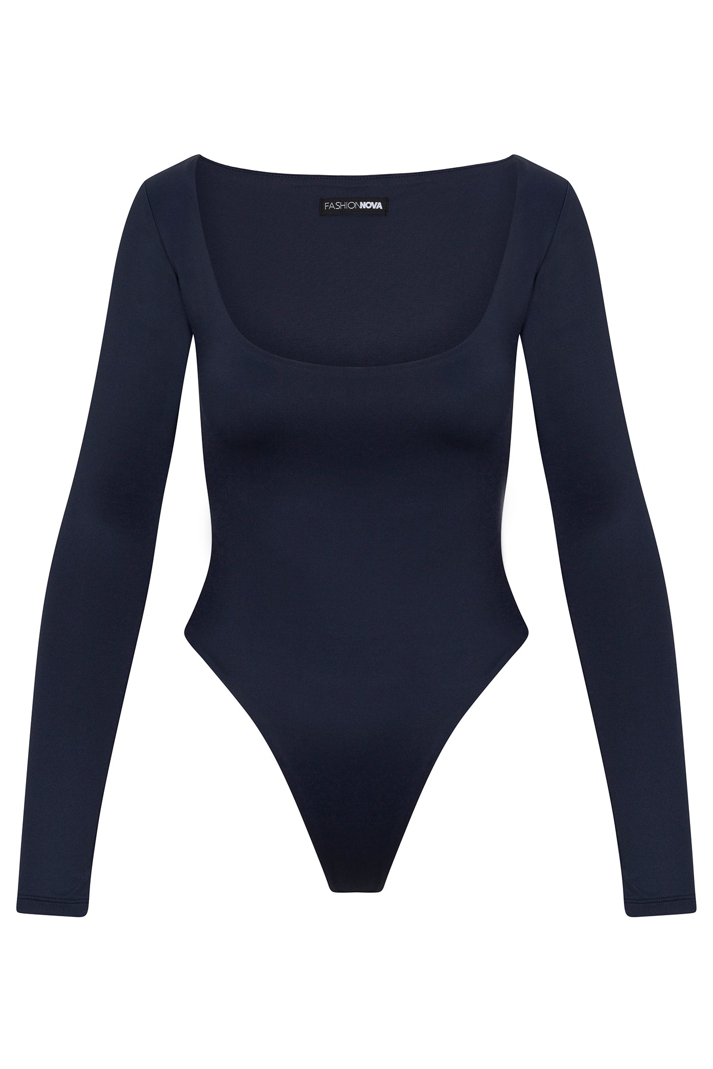 Contour Double Lined Long Sleeve Wide Scoop Neck Bodysuit - Navy