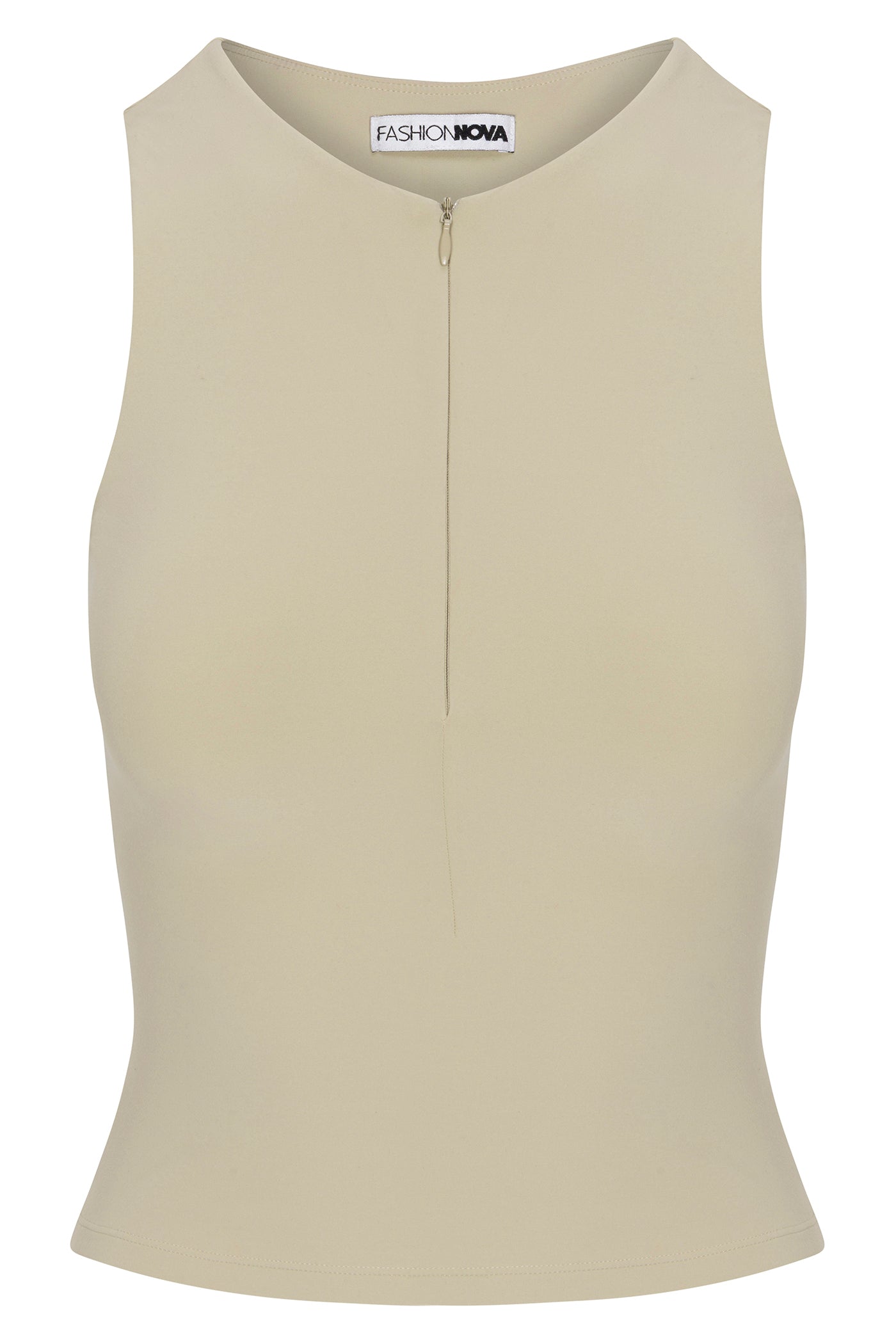 Second Skin Double Lined Zip Front Tank - Stone