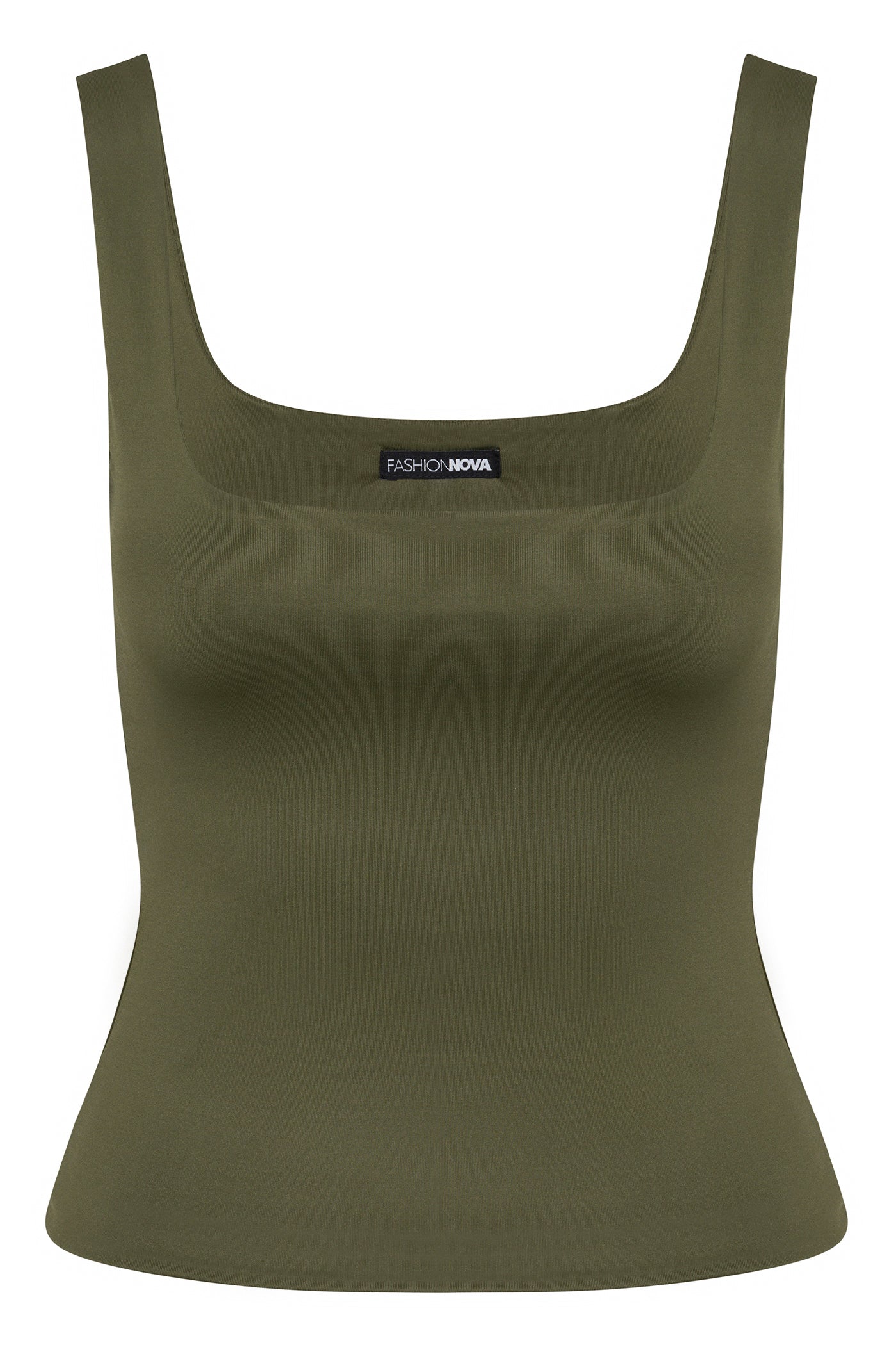Contour Double Lined Square Neck Tank Top - Military Green