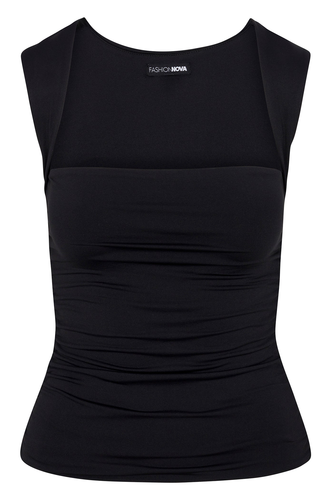 Contour Double Lined Straight Neck Tank Top - Black