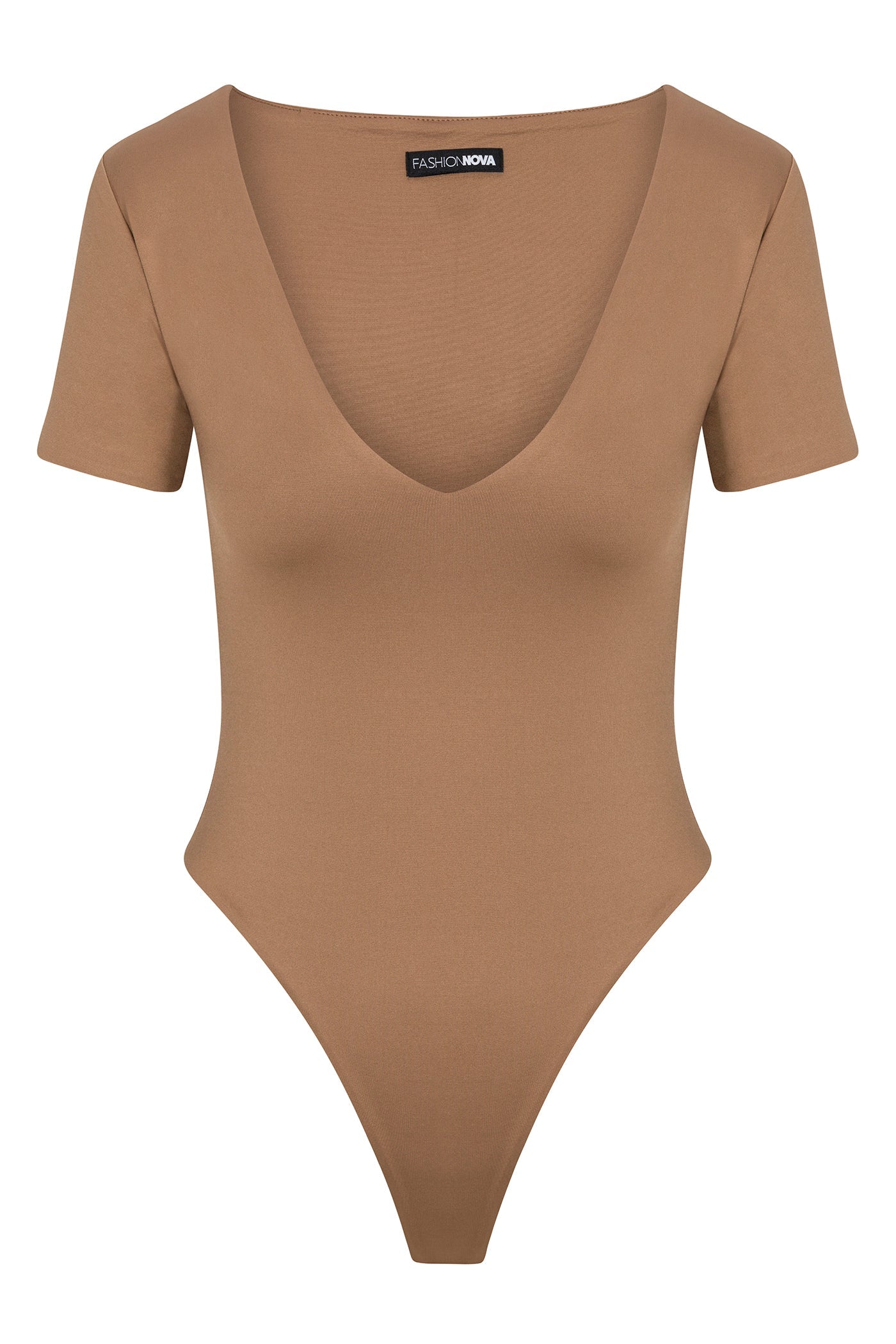 Contour Double Lined Short Sleeve High Cut Bodysuit - Mocha