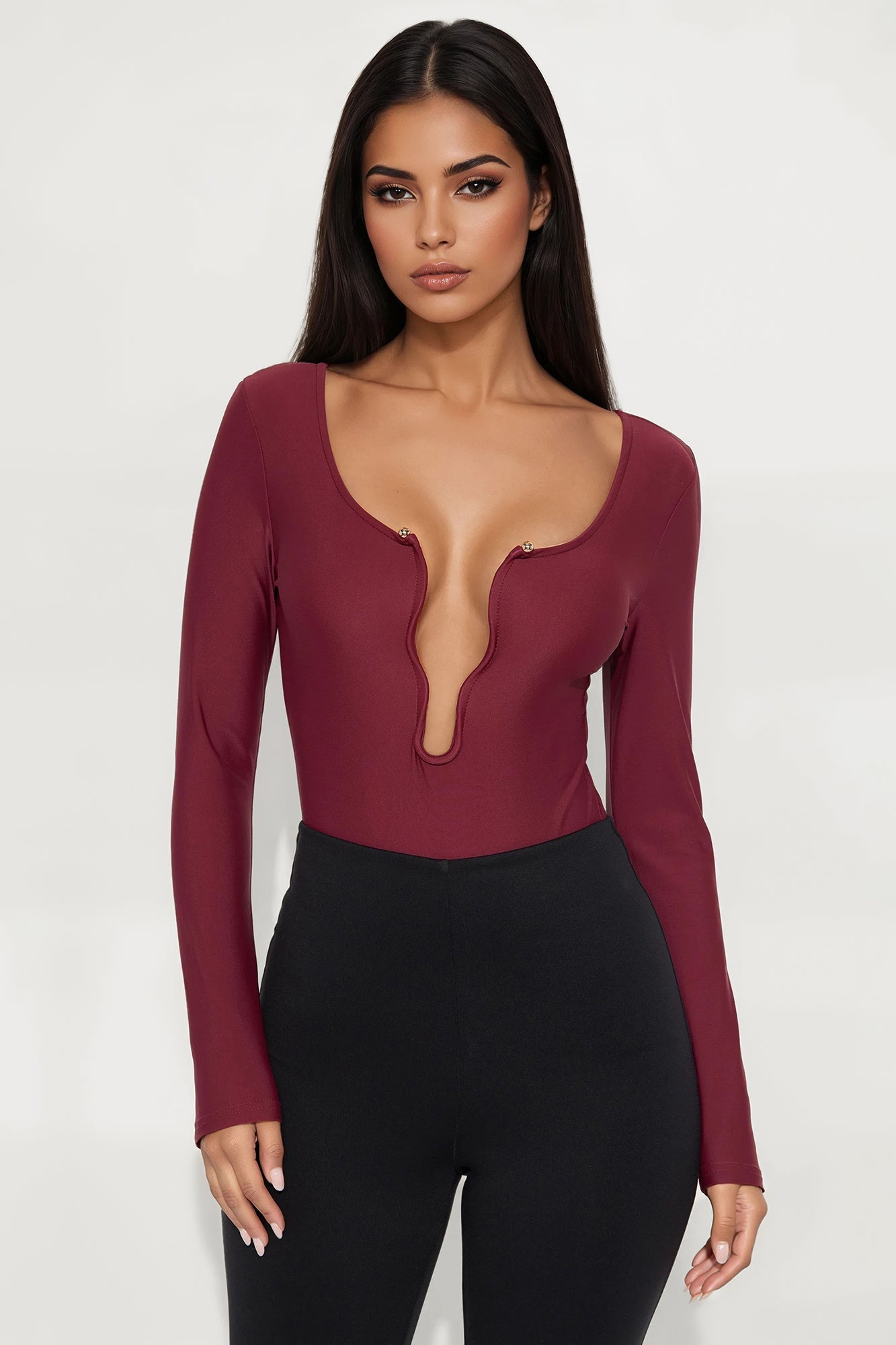 Intermission Long Sleeve Bodysuit - Burgundy