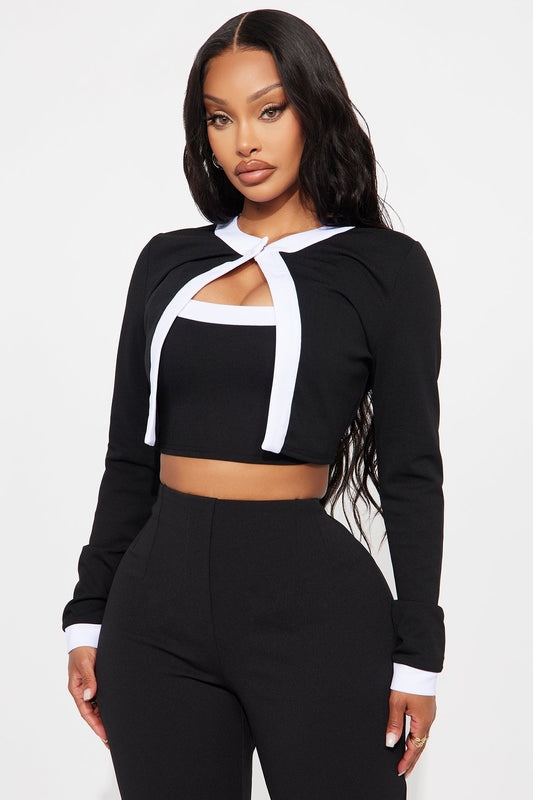 Impress Me Cami Top And Cardigan 2 Piece Set - Black/White