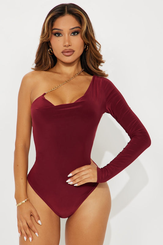 Nothing To Lose One Shoulder Bodysuit - Burgundy