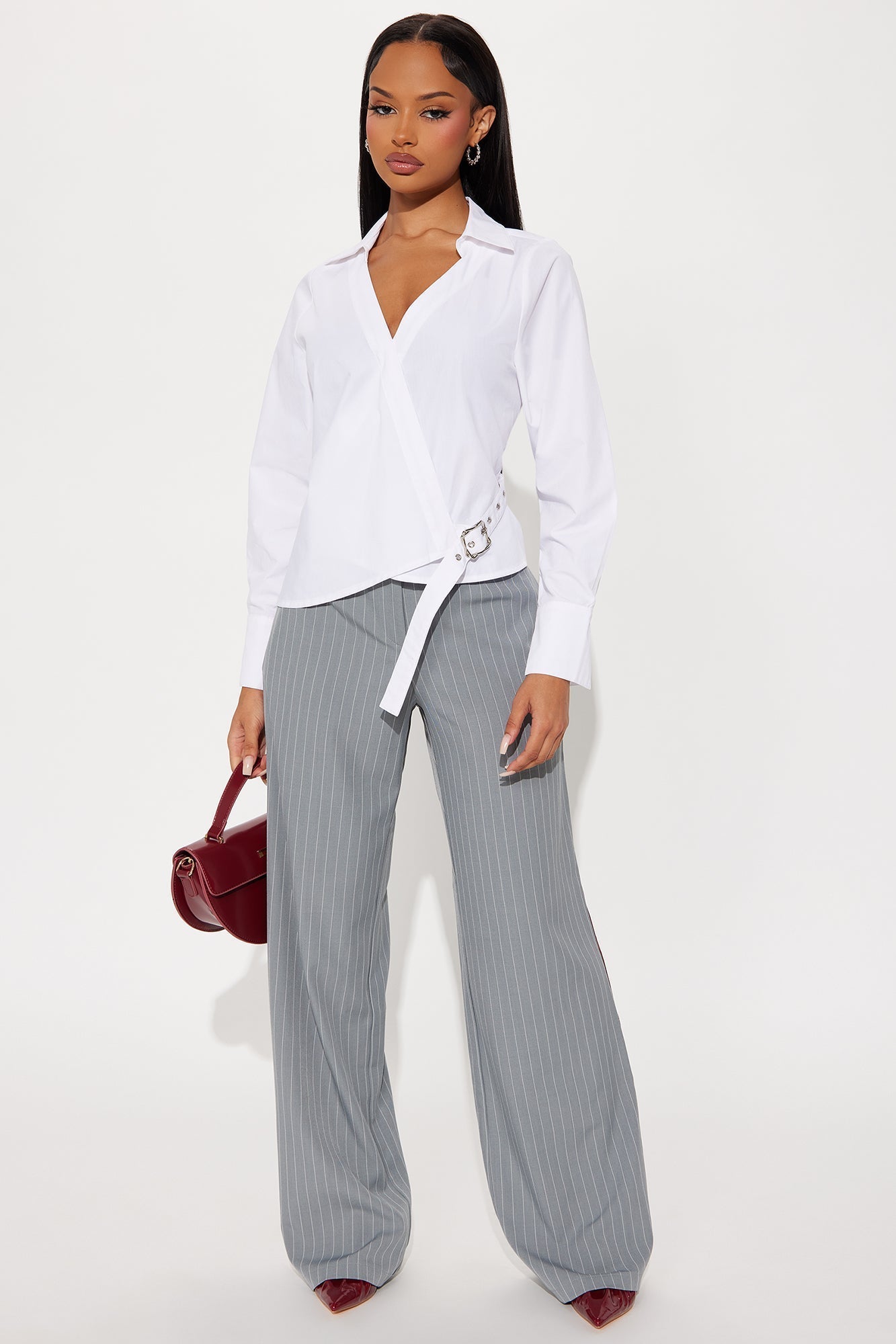 Summer Somewhere Asymmetrical Belted Shirt - White