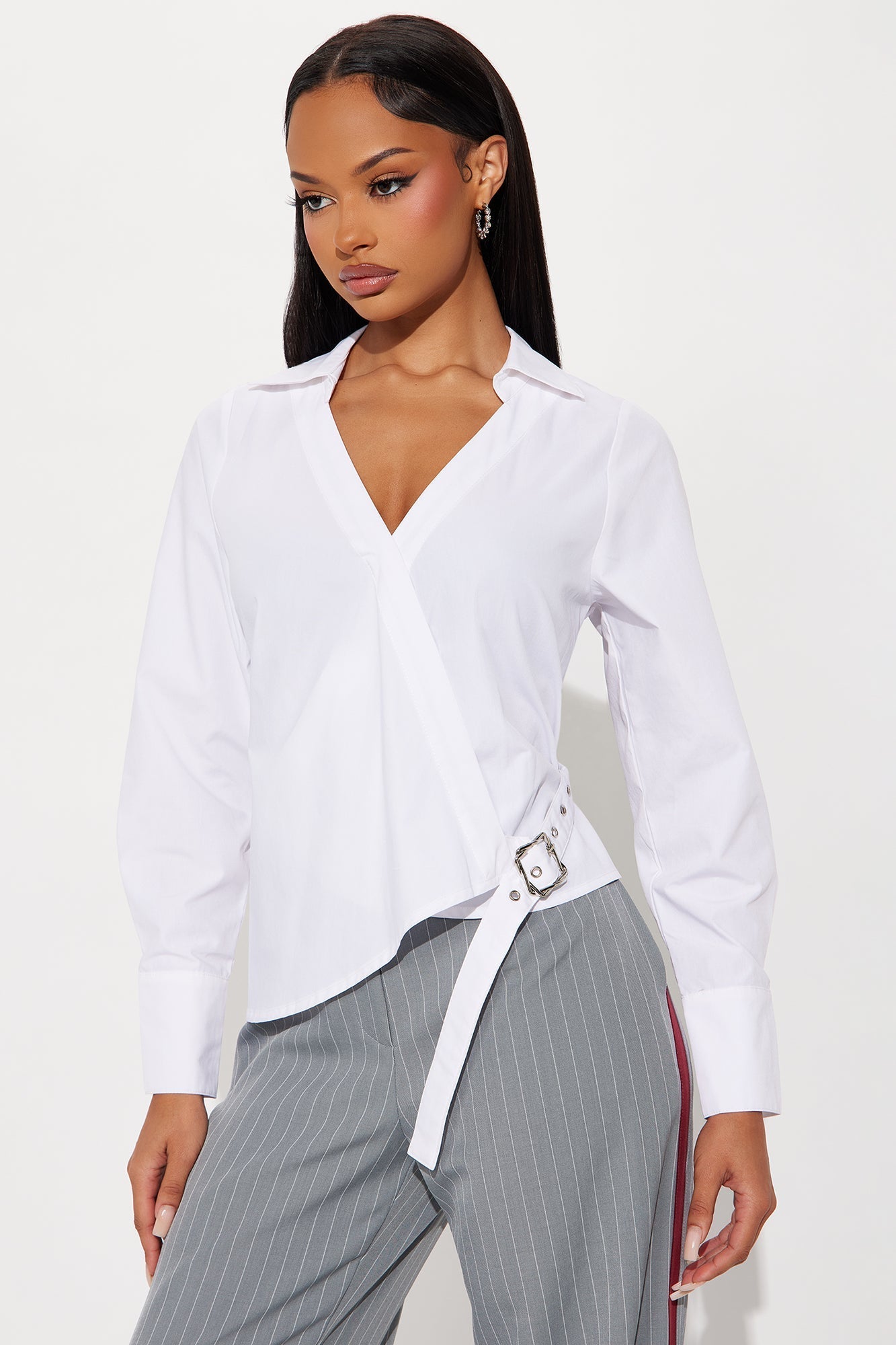 Summer Somewhere Asymmetrical Belted Shirt - White