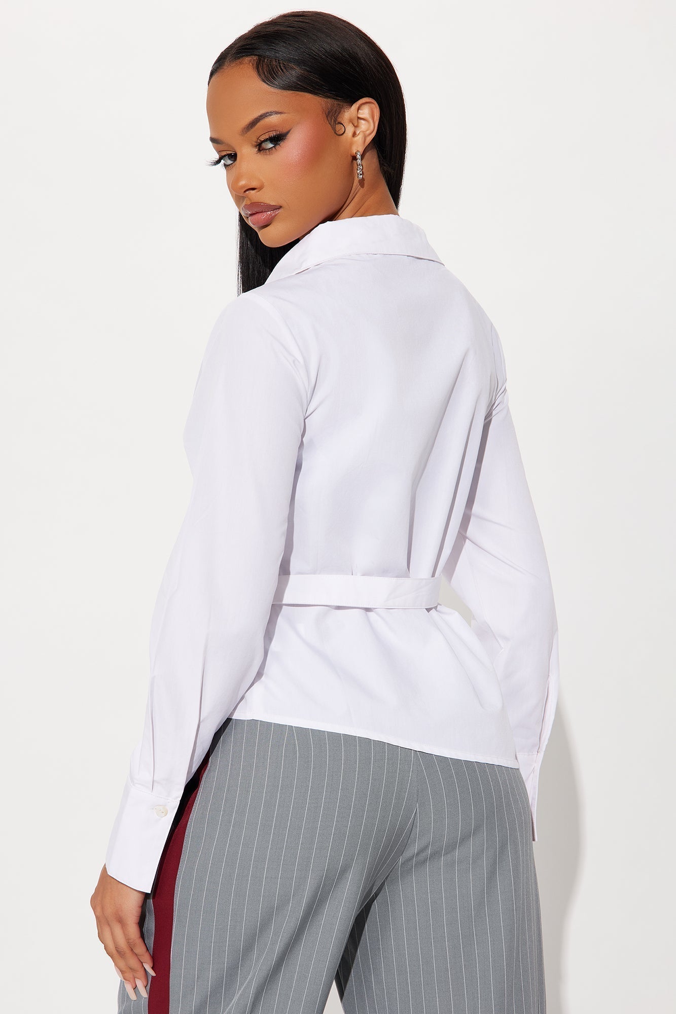 Summer Somewhere Asymmetrical Belted Shirt - White