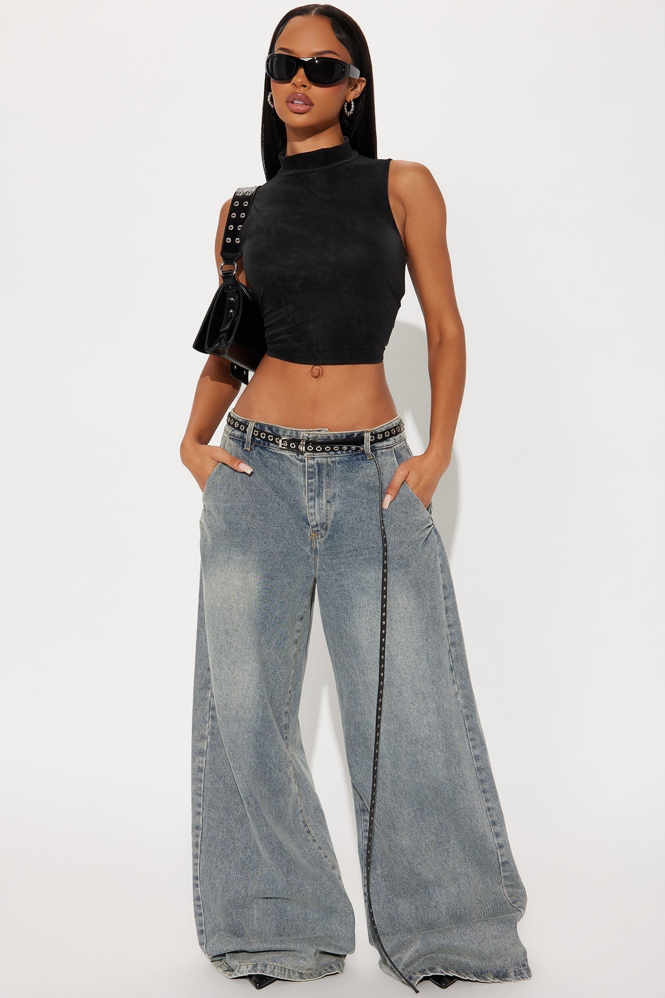 Molly Faux Leather Mock Neck Top - Black