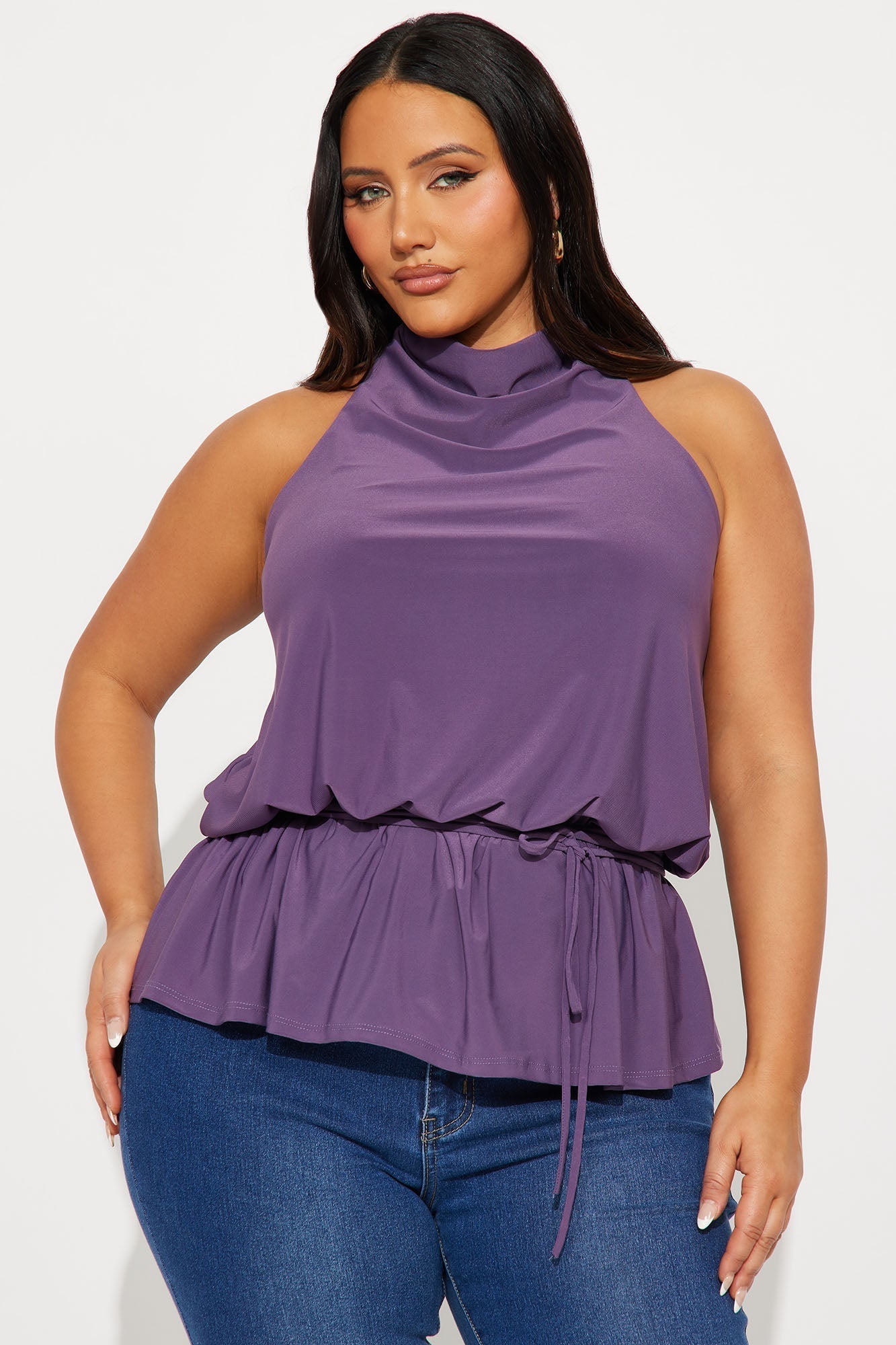 Beth High Neck Halter Top - Plum