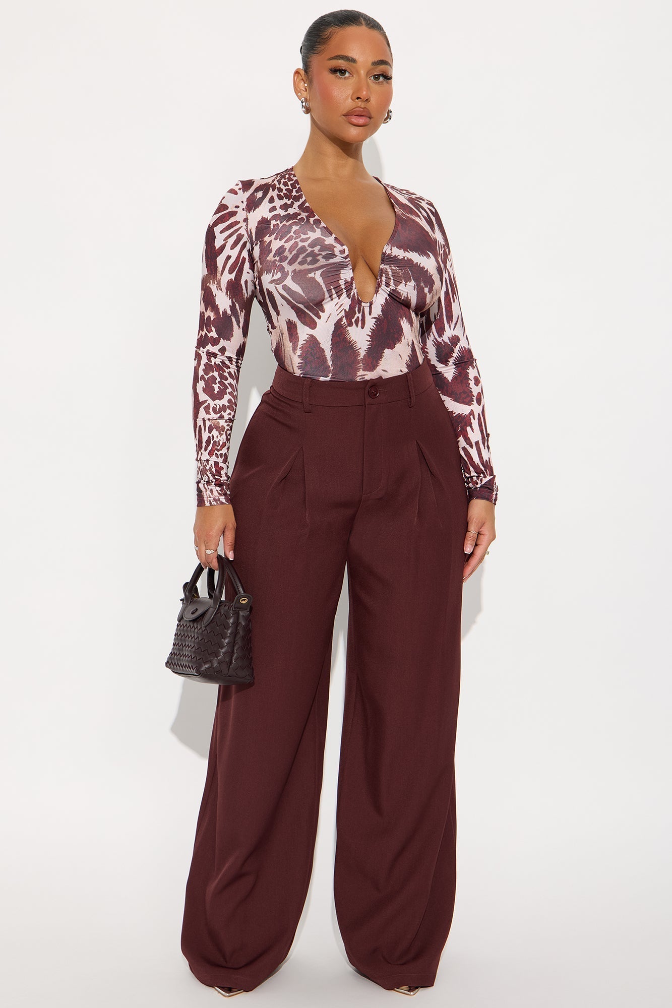 Coco Ruched Long Sleeve Top - Brown/combo