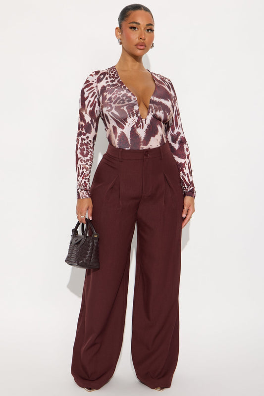 Coco Ruched Long Sleeve Top - Brown/combo