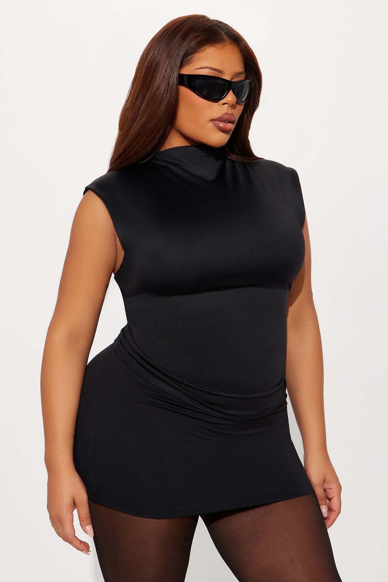 Contour Double Lined Mock Neck Top - Black