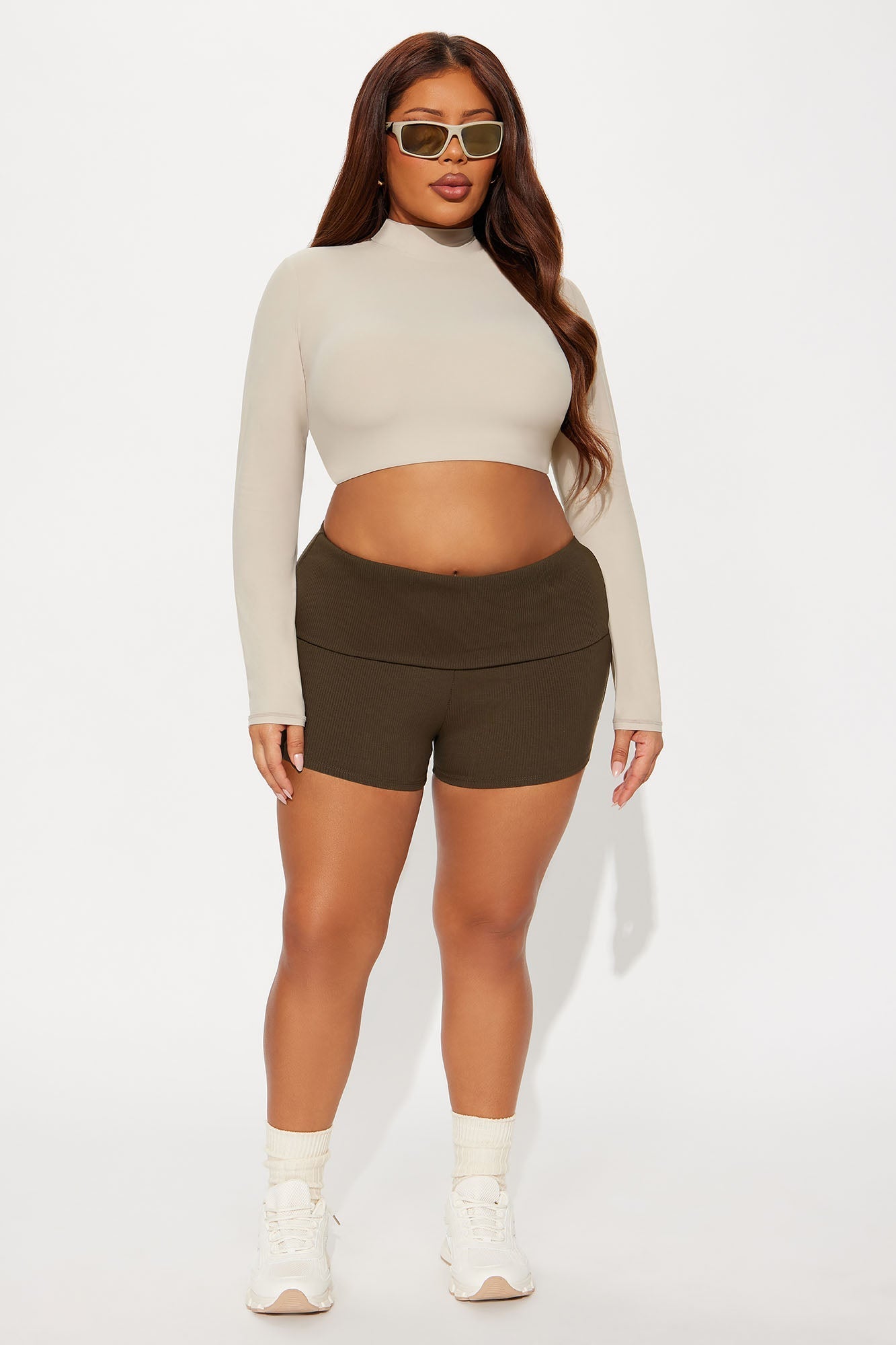 Second Skin Long Sleeve Mock Neck Baby Tee - Bone