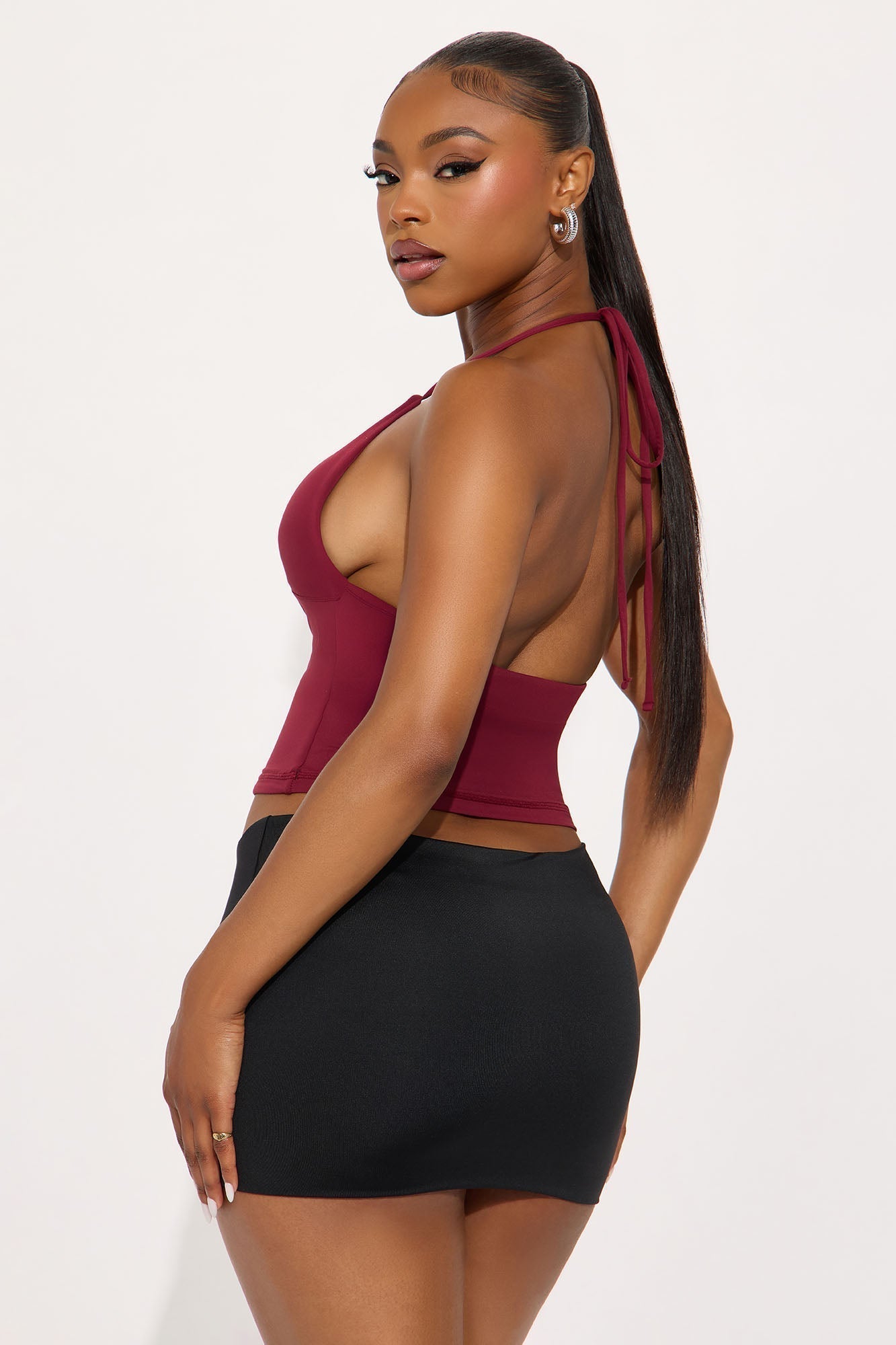 Second Skin Double Lined Cut Out Halter Top - Wine