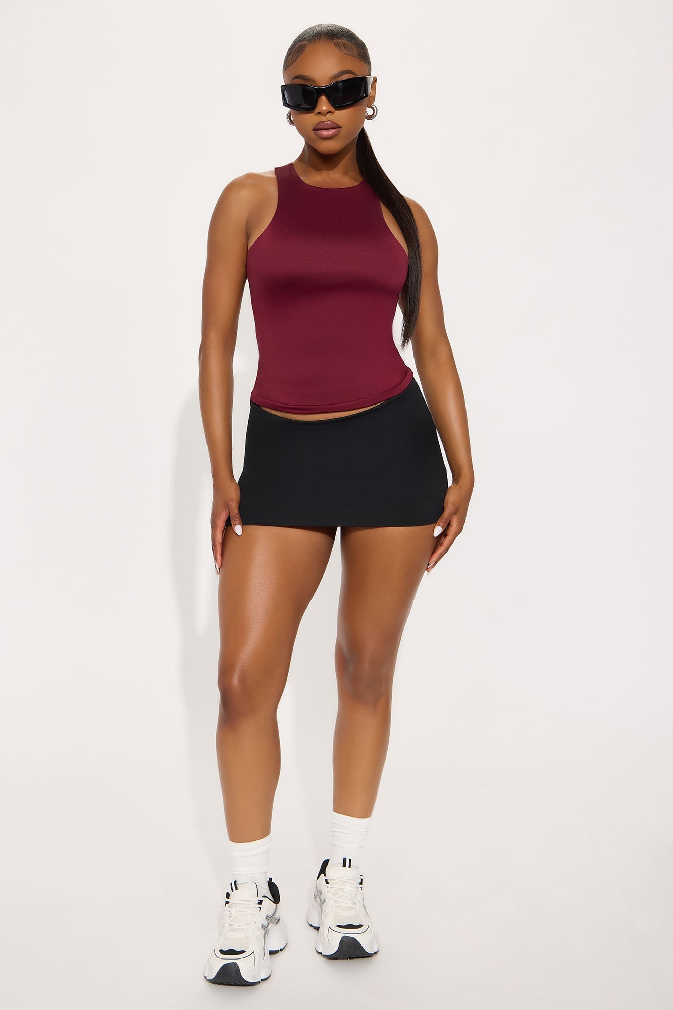 Contour Double Lined High Neck Tank Top - Wine