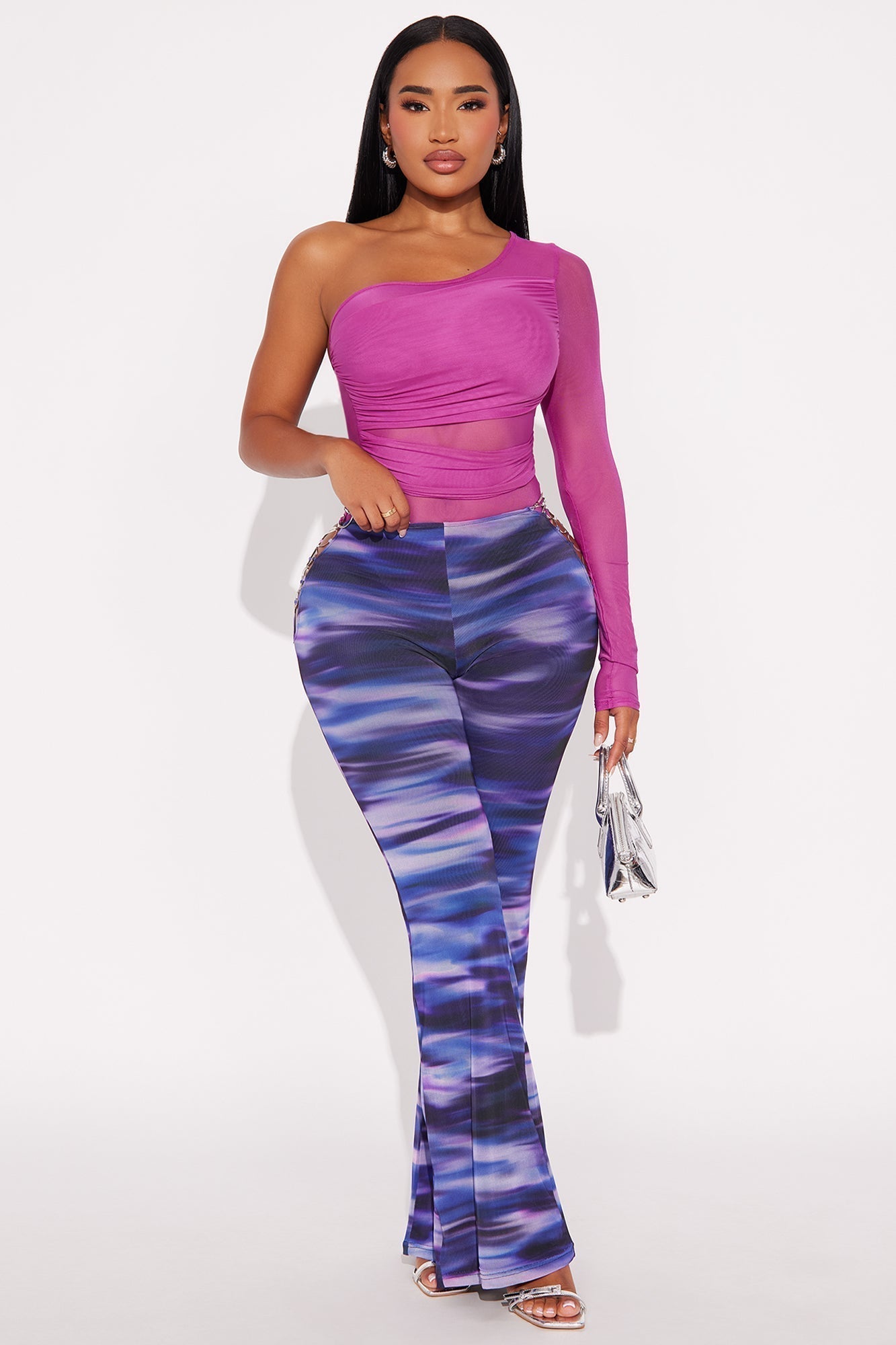 Have It My Way Mesh Flare Pants - Purple/combo