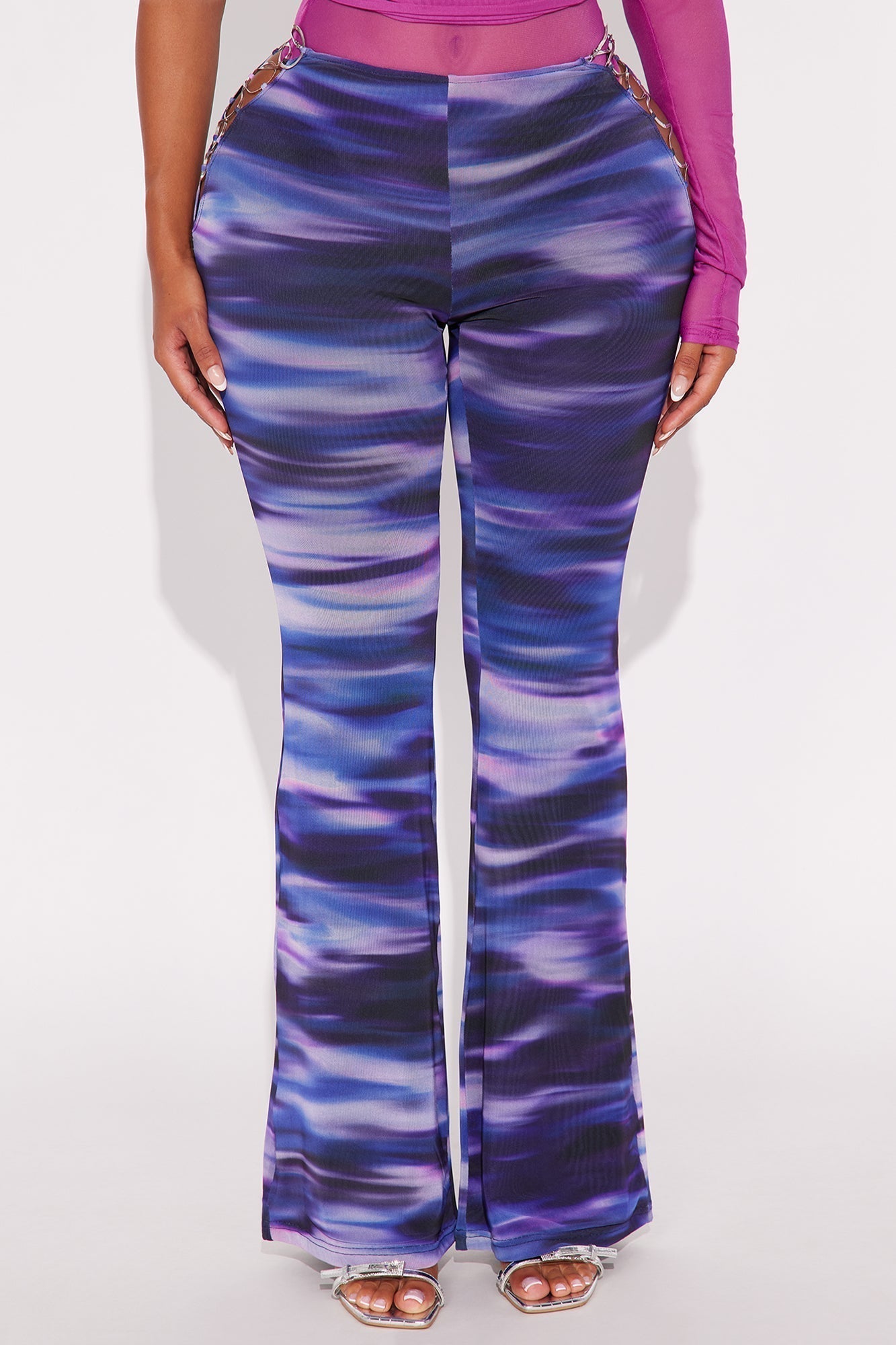 Have It My Way Mesh Flare Pants - Purple/combo