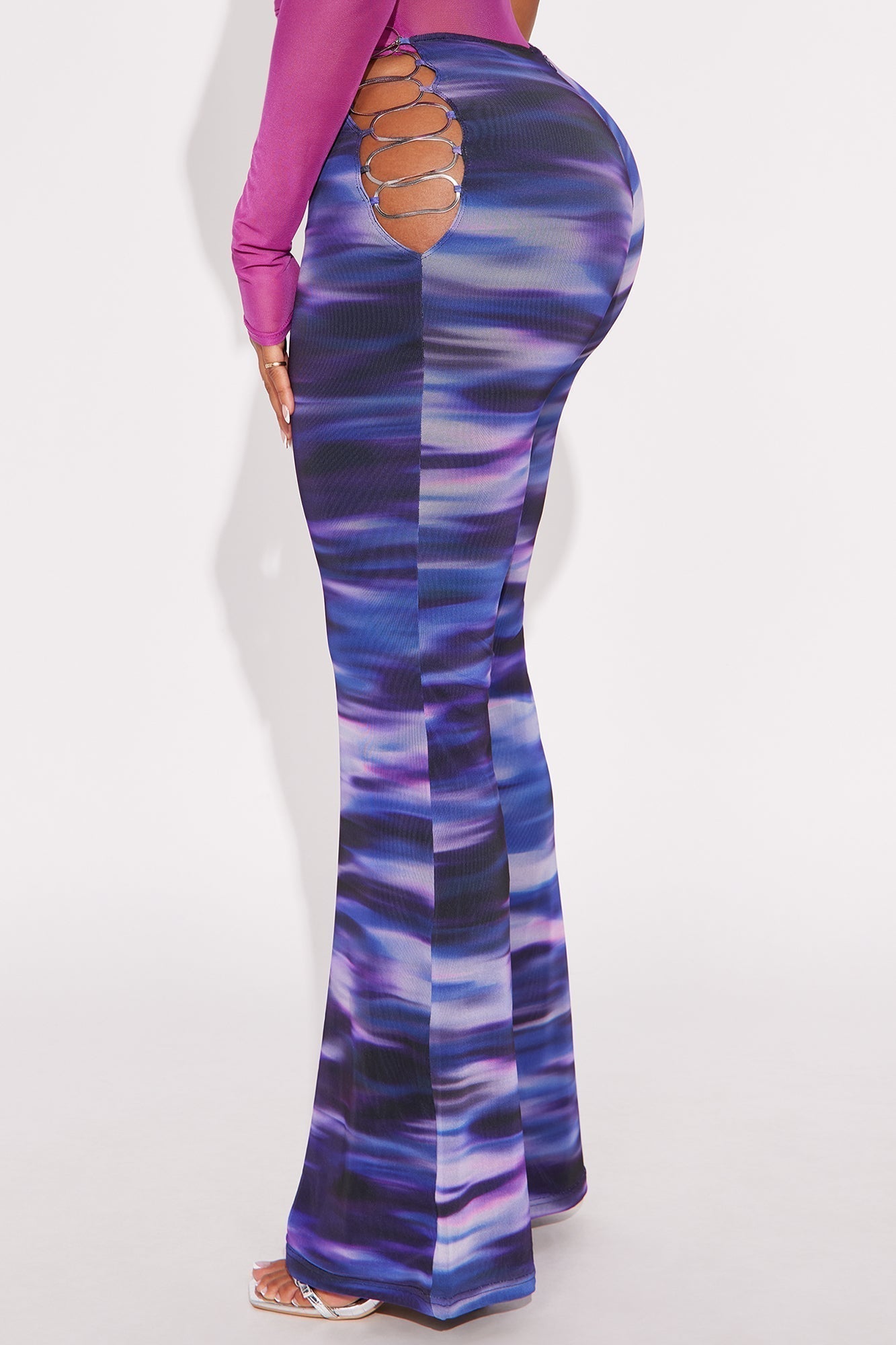 Have It My Way Mesh Flare Pants - Purple/combo