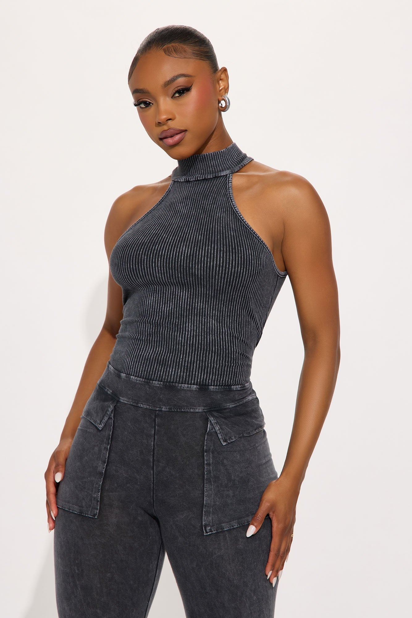 Day Off Washed Flare Leg Jumpsuit - Black