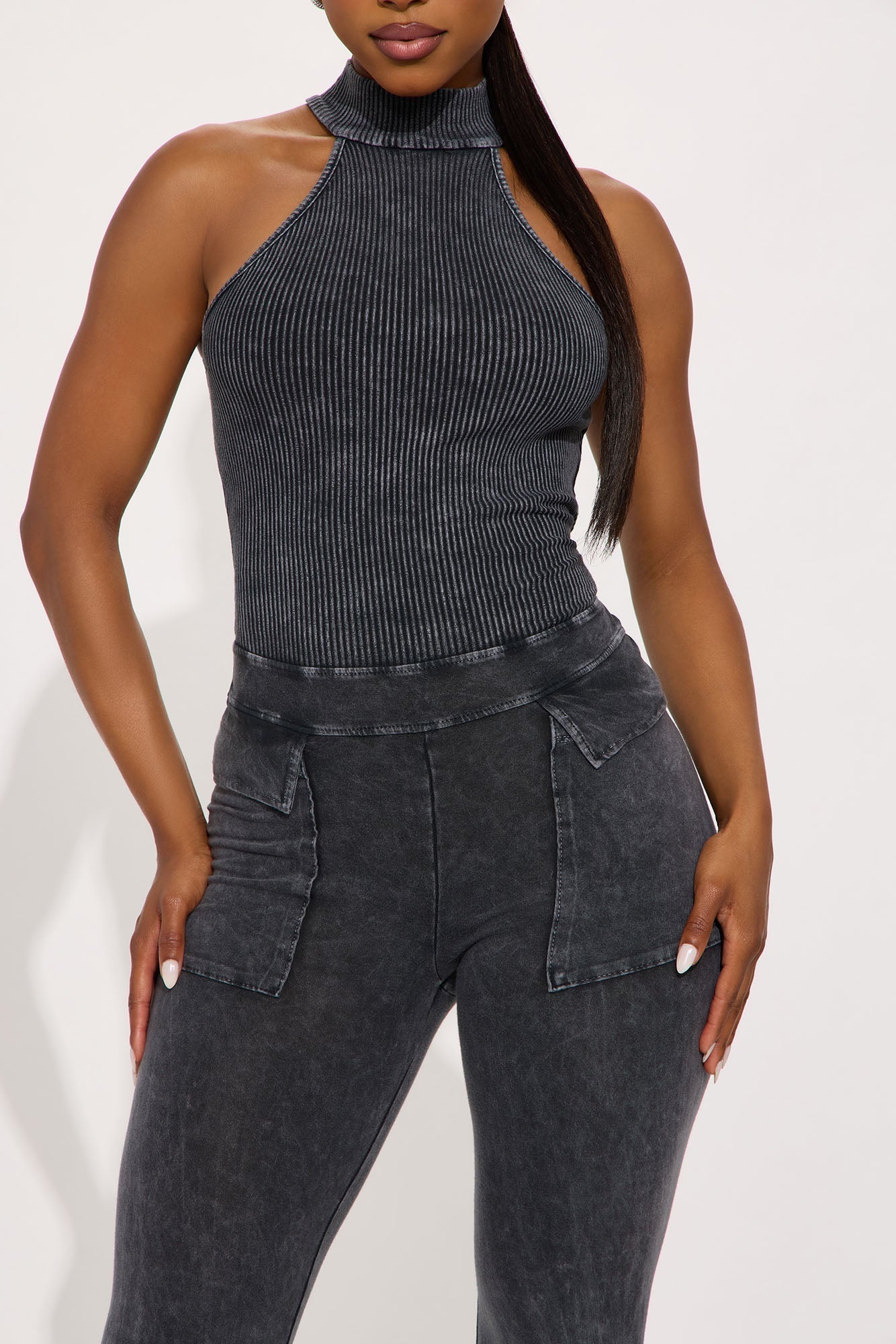 Day Off Washed Flare Leg Jumpsuit - Black