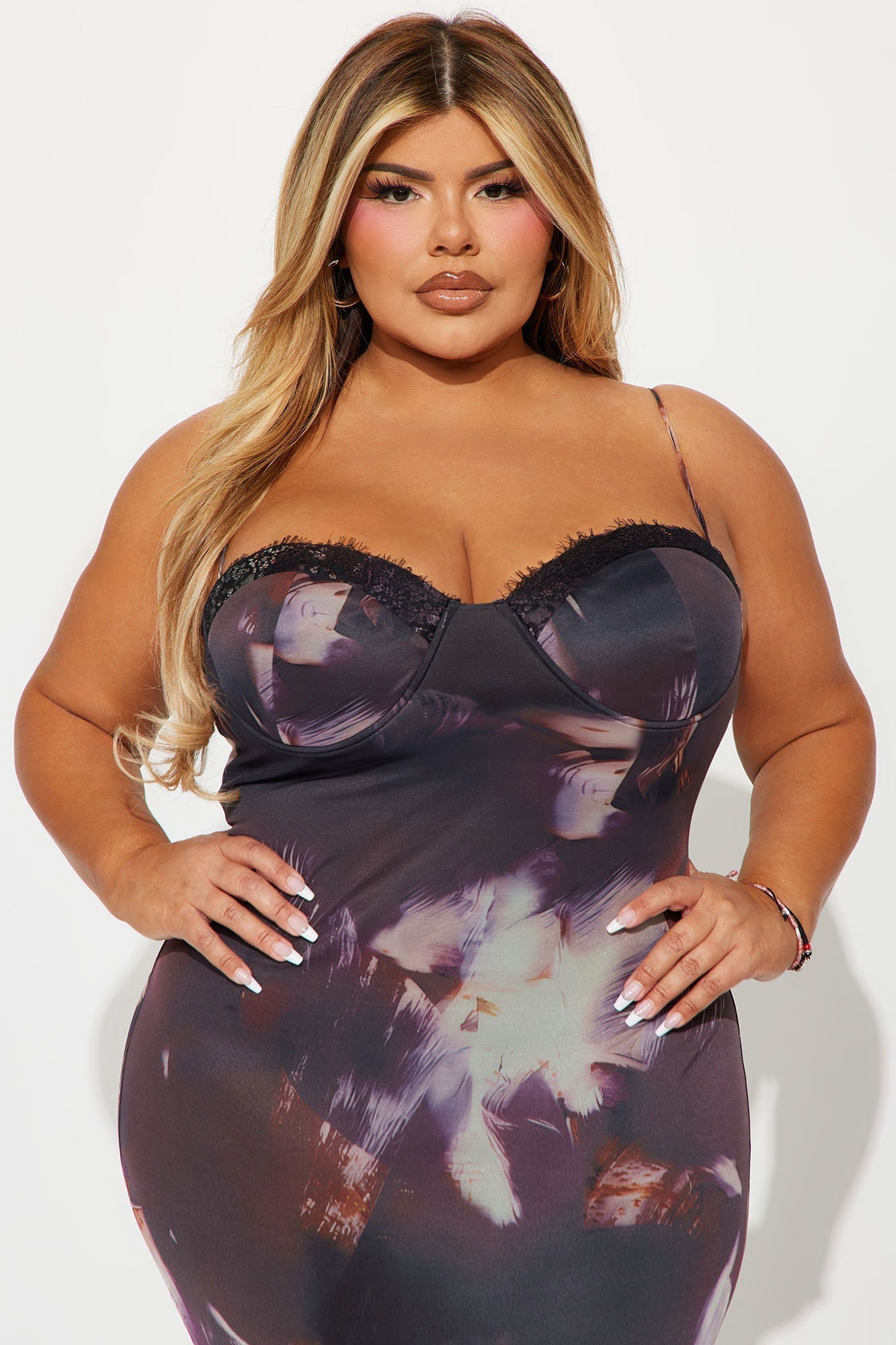Lina Printed Mesh Maxi Dress - Black/combo