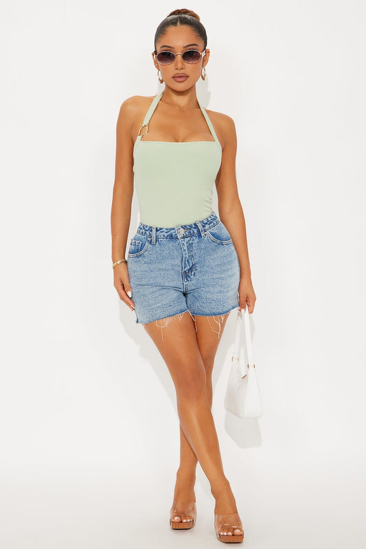 Sonnet Asymmetrical Ribbed Halter Top - Sage