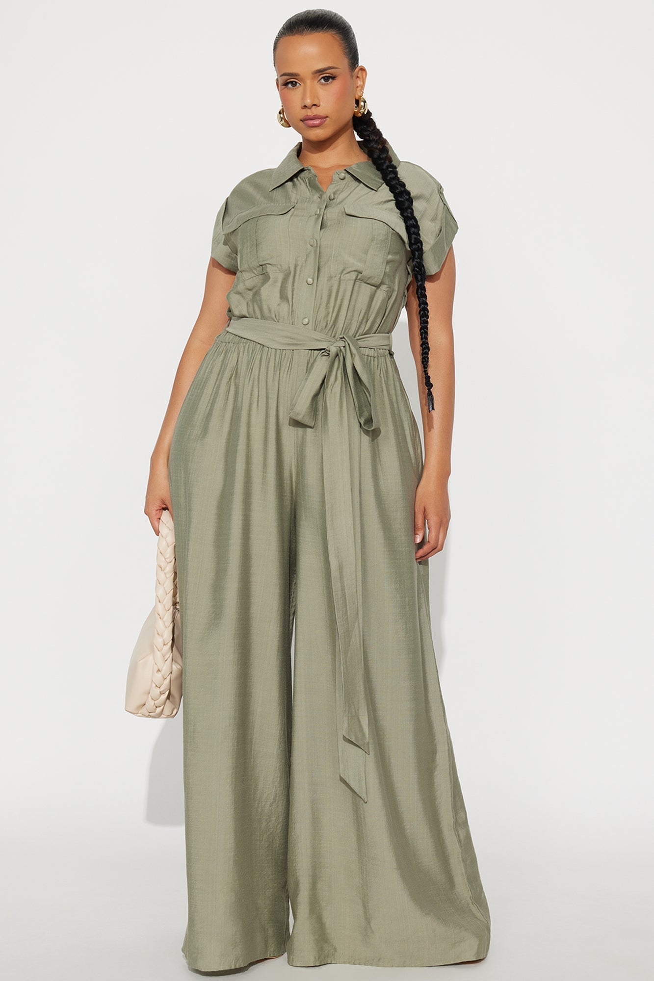 Valentina Linen Wide Leg Jumpsuit - Olive